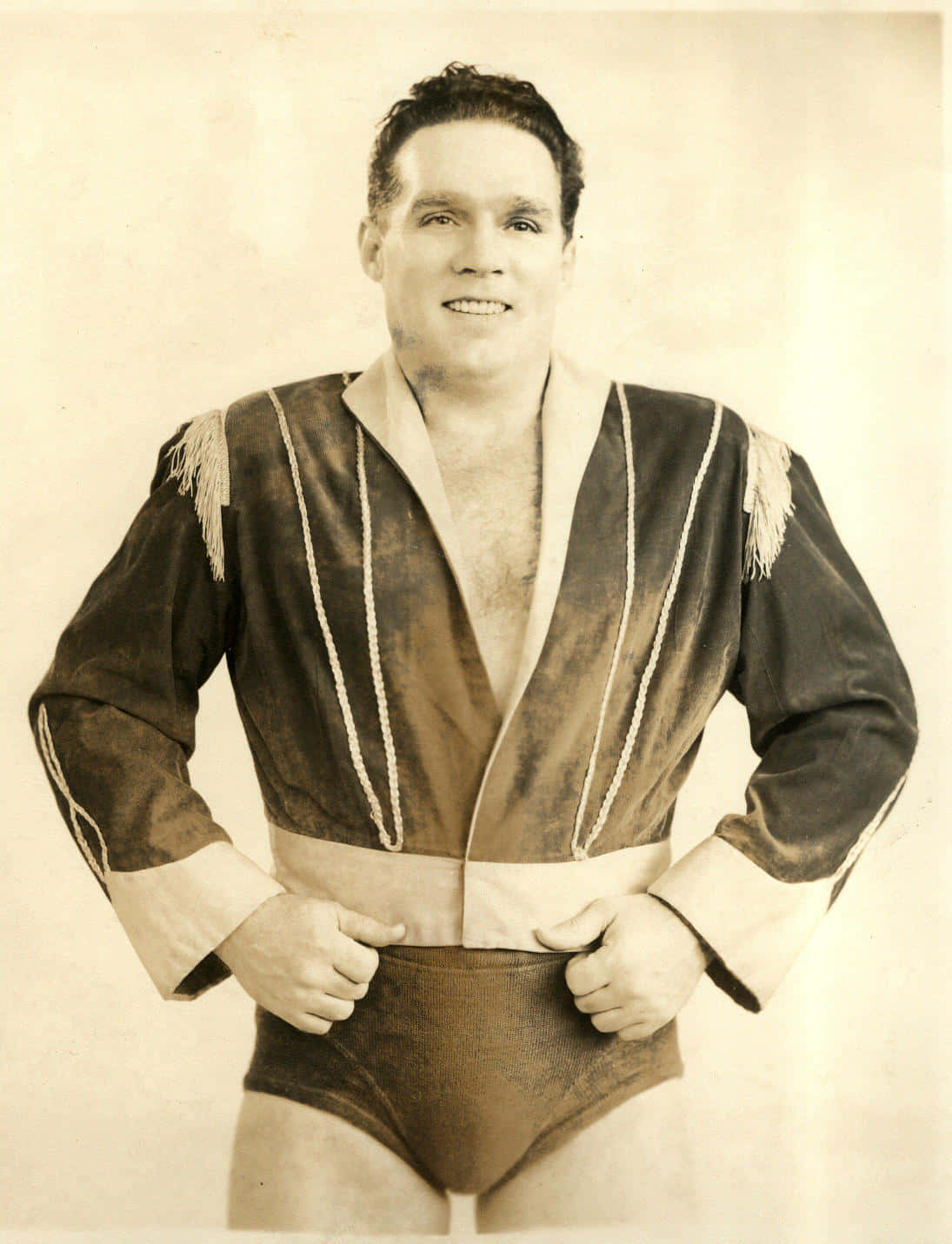 Gorgeous George, fringed robe, sepia portrait, HD Phone Wallpaper