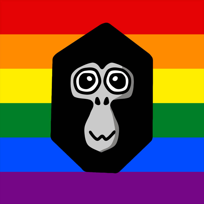 Rainbow Head Gorilla Tag Pfp, black hexagon, vibrant rainbow flag background, SD Desktop Wallpaper