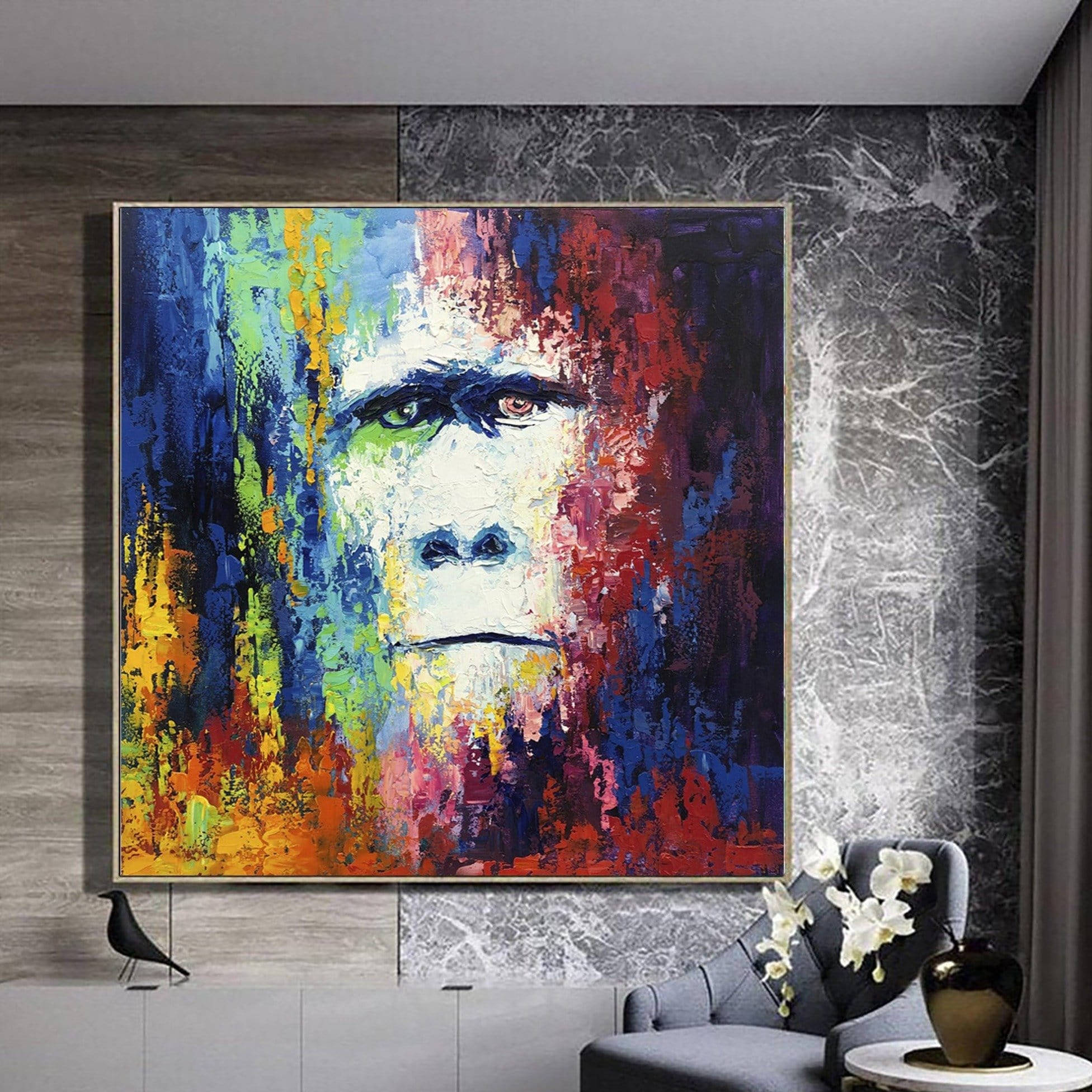 Gorilla Art Painting, gorilla's face, marble wall, Full HD Desktop Wallpaper