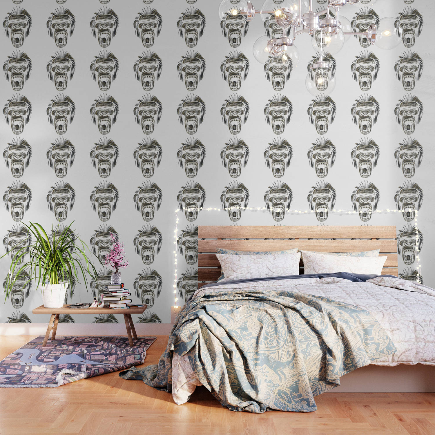 Gorilla Art, monkey face wallpaper, chandelier, HD Desktop Wallpaper