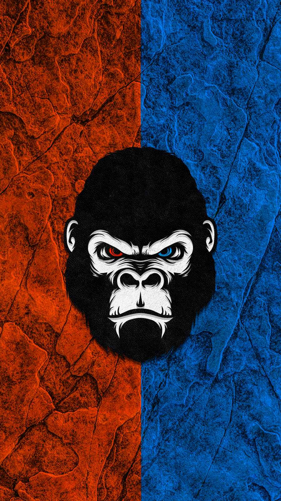 Gorilla iPhone, red and blue eyes, fiery orange background, HD Phone Wallpaper