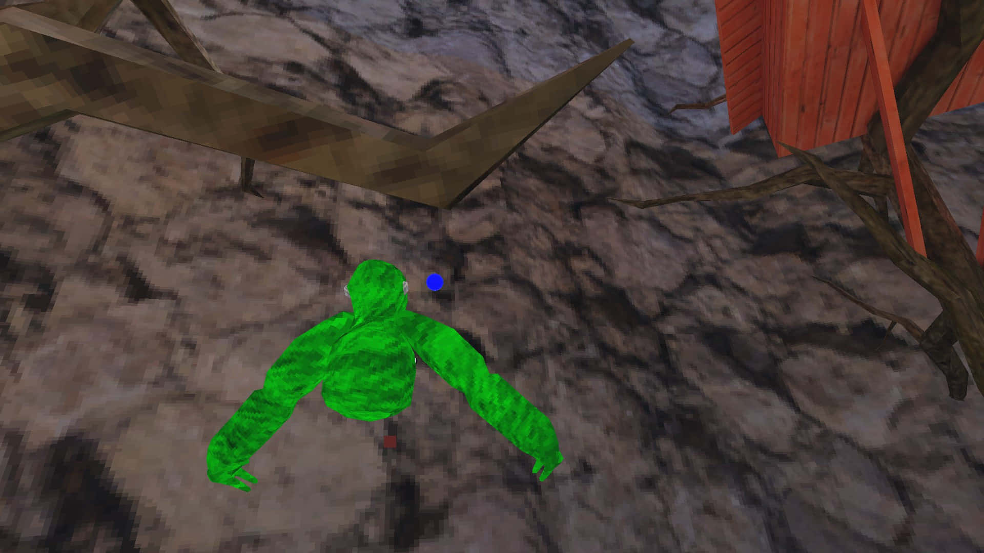 Gorilla Tag, green humanoid figure, rocky terrain, Full HD Desktop Wallpaper