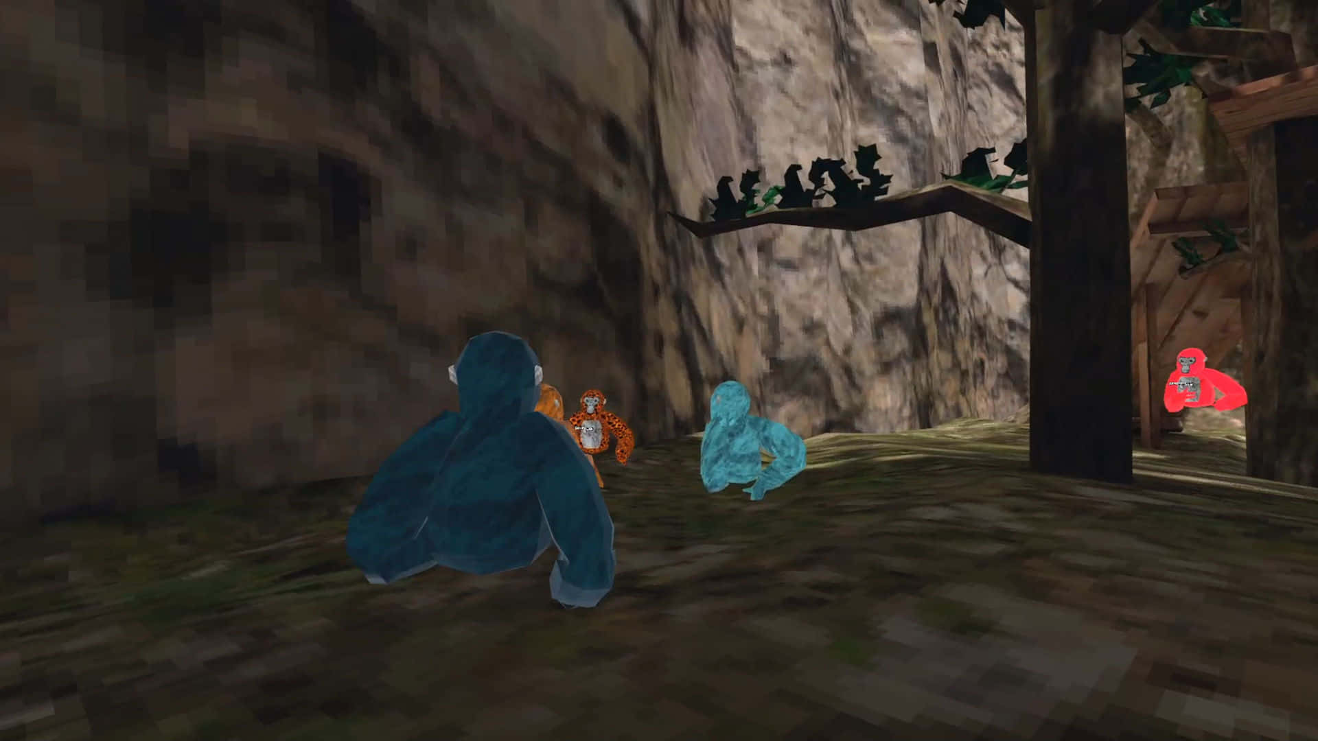 Gorilla Tag, pixelated characters, cave, Full HD Desktop Wallpaper