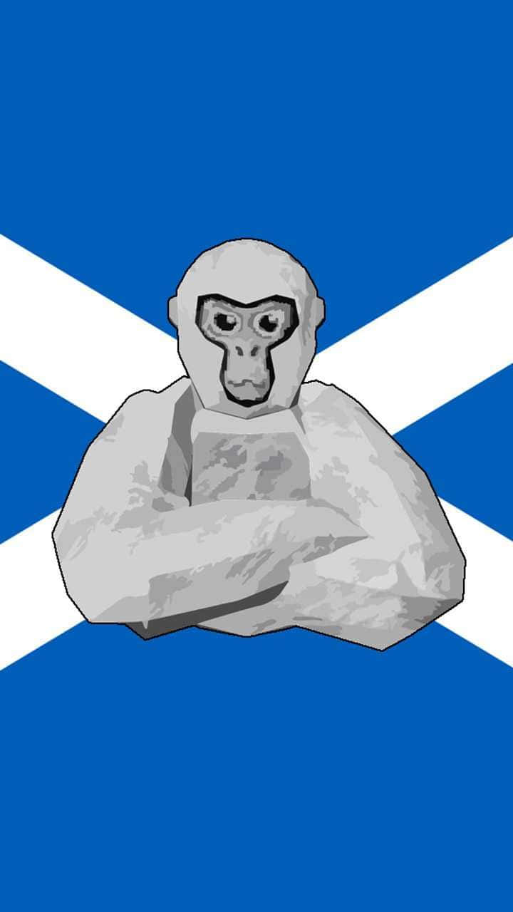 Gorilla Tag, gray cartoon monkey, blue Scottish flag background, HD Phone Wallpaper