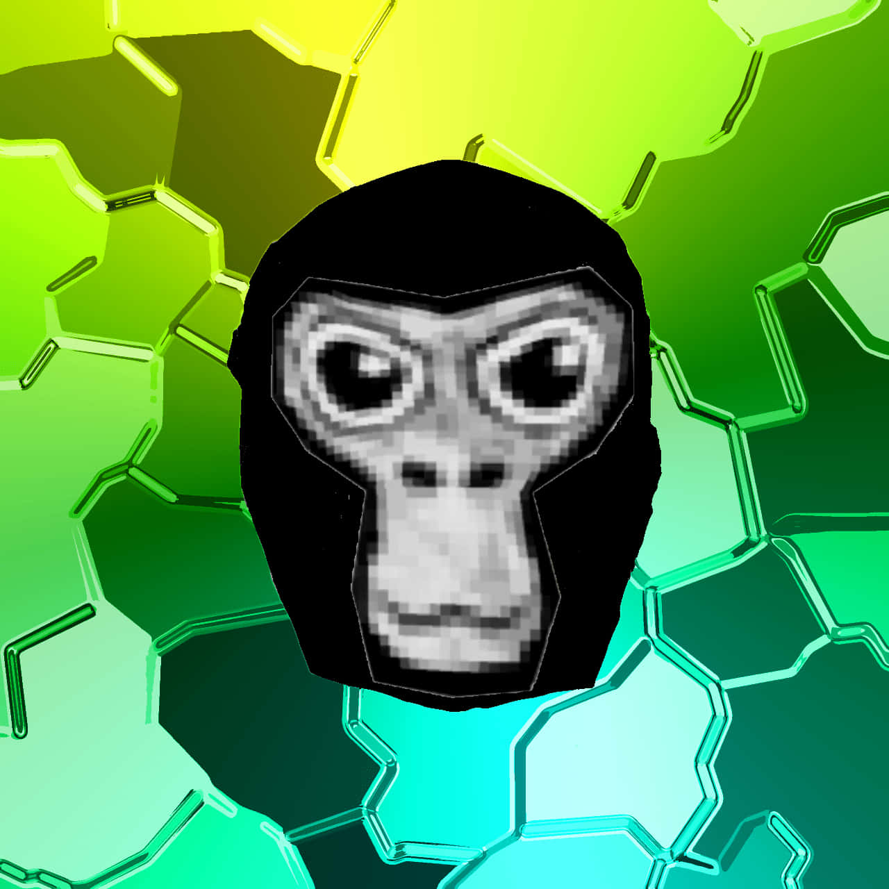 Gorilla Tag, pixelated monkey head, grayscale, HD Desktop Wallpaper