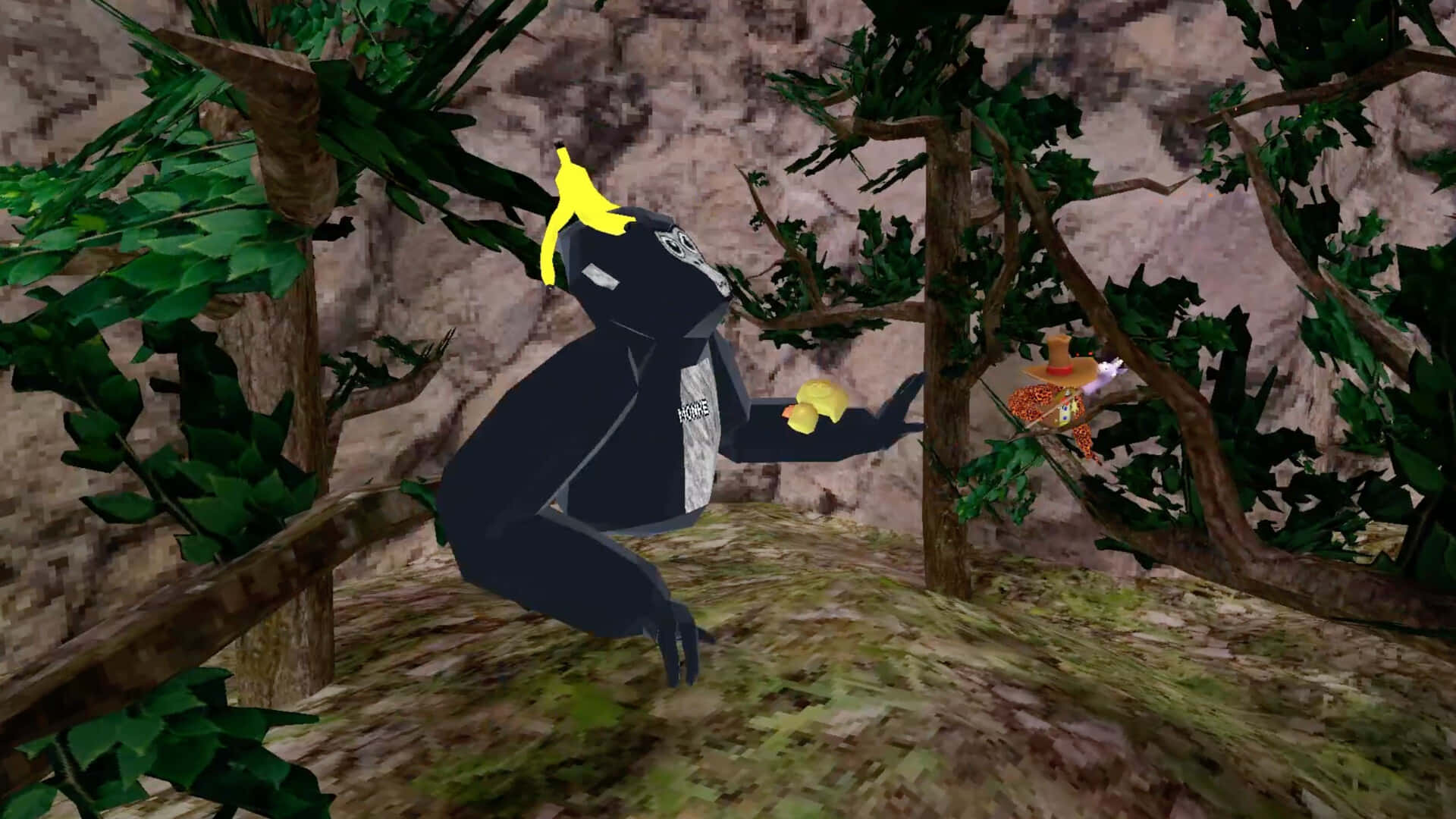 Gorilla Tag, black gorilla, banana crown, Full HD Desktop Wallpaper