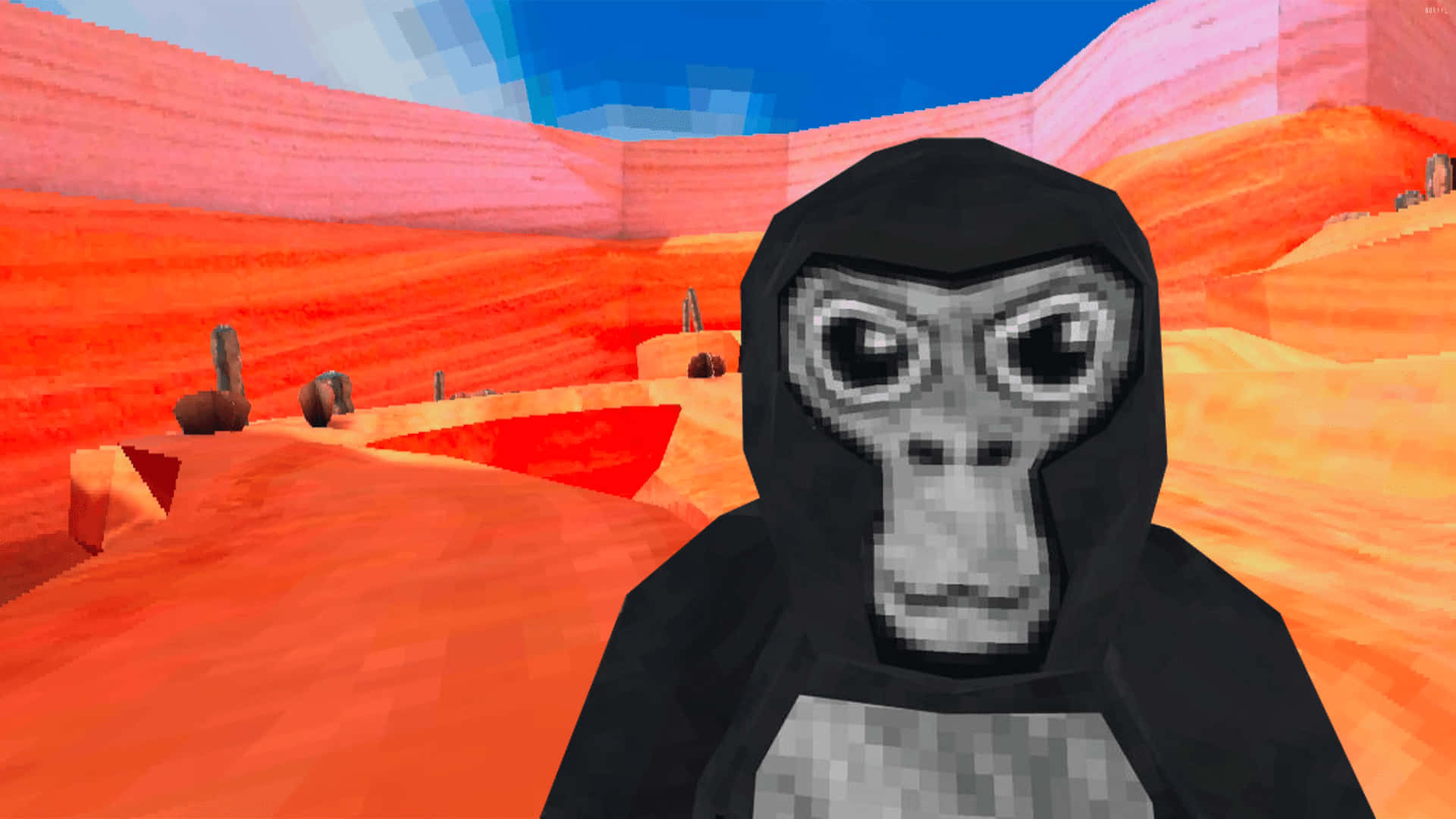 Gorilla Tag, black hoodie, vibrant orange desert, Full HD Desktop Wallpaper