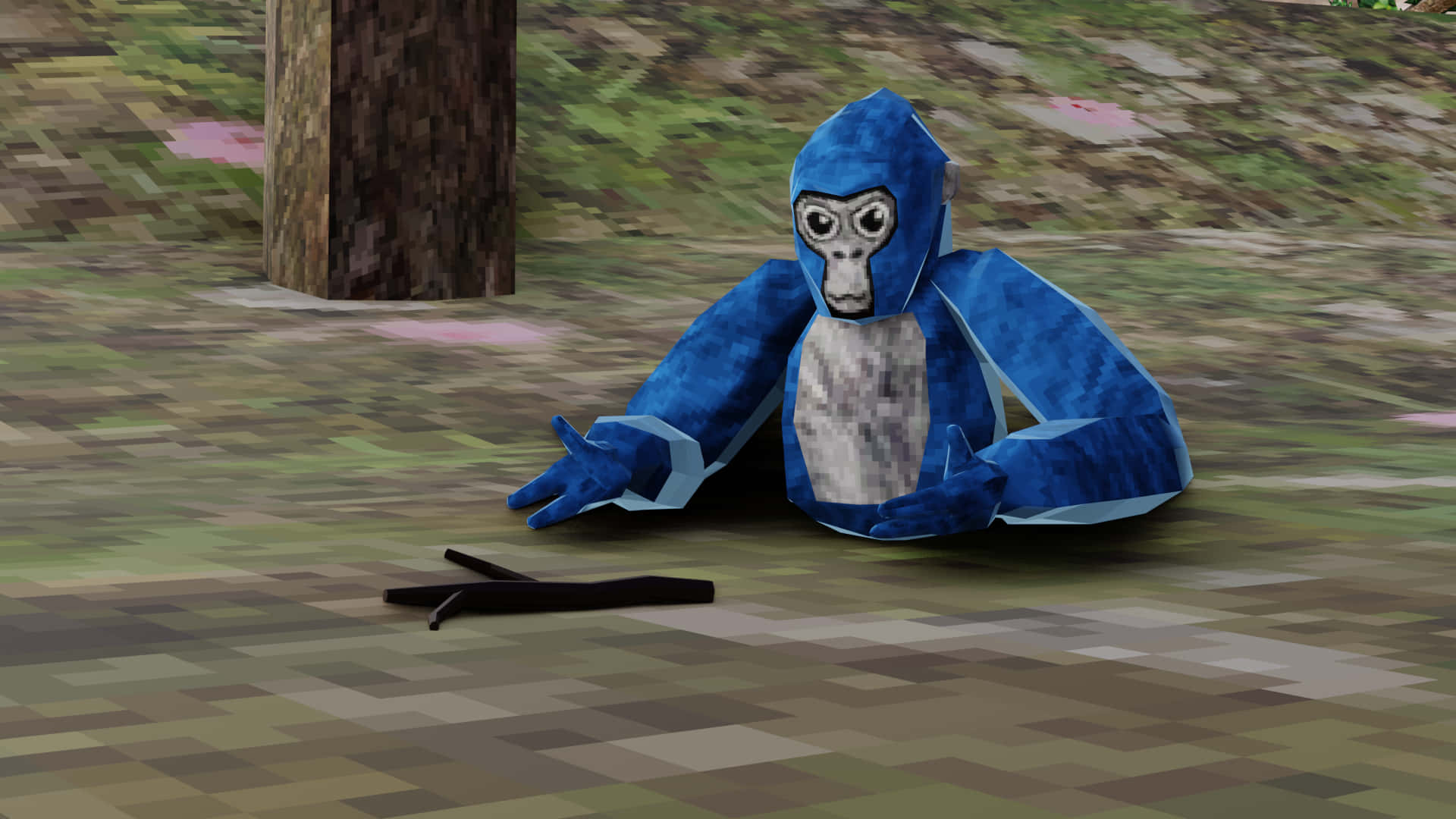 Gorilla Tag, blue player, twig, Full HD Desktop Wallpaper