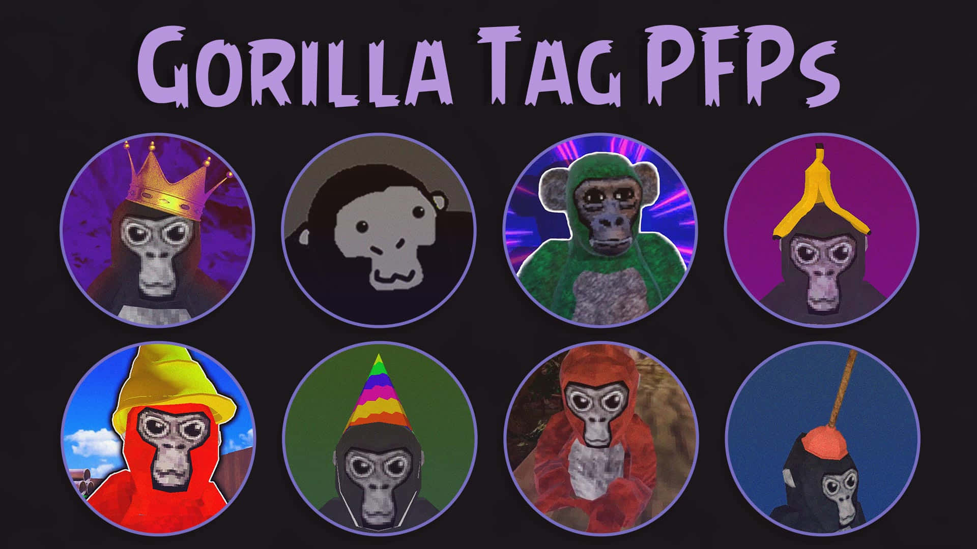 Gorilla Tag, cartoon gorillas, colorful hats, Full HD Desktop Wallpaper