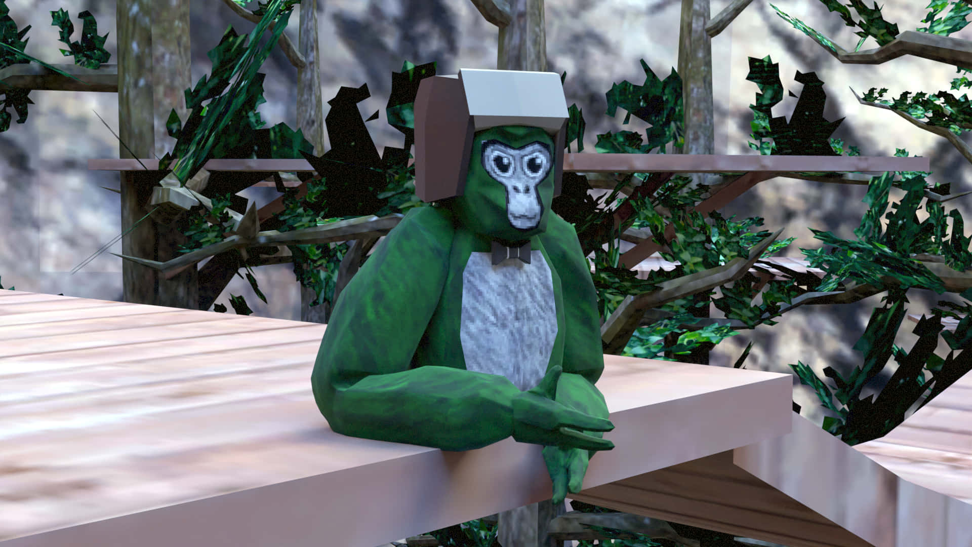 Gorilla Tag, green, white helmet, Full HD Desktop Wallpaper