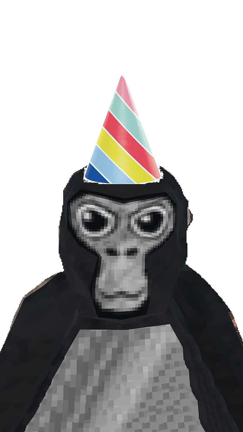 Gorilla Tag, pixelated gorilla, colorful striped party hat, HD Phone Wallpaper