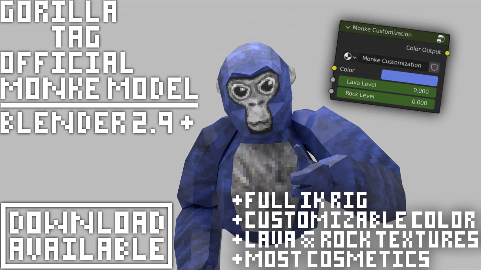 Gorilla Tag, elegancer model 9, blue low-poly gorilla model, Full HD Desktop Wallpaper