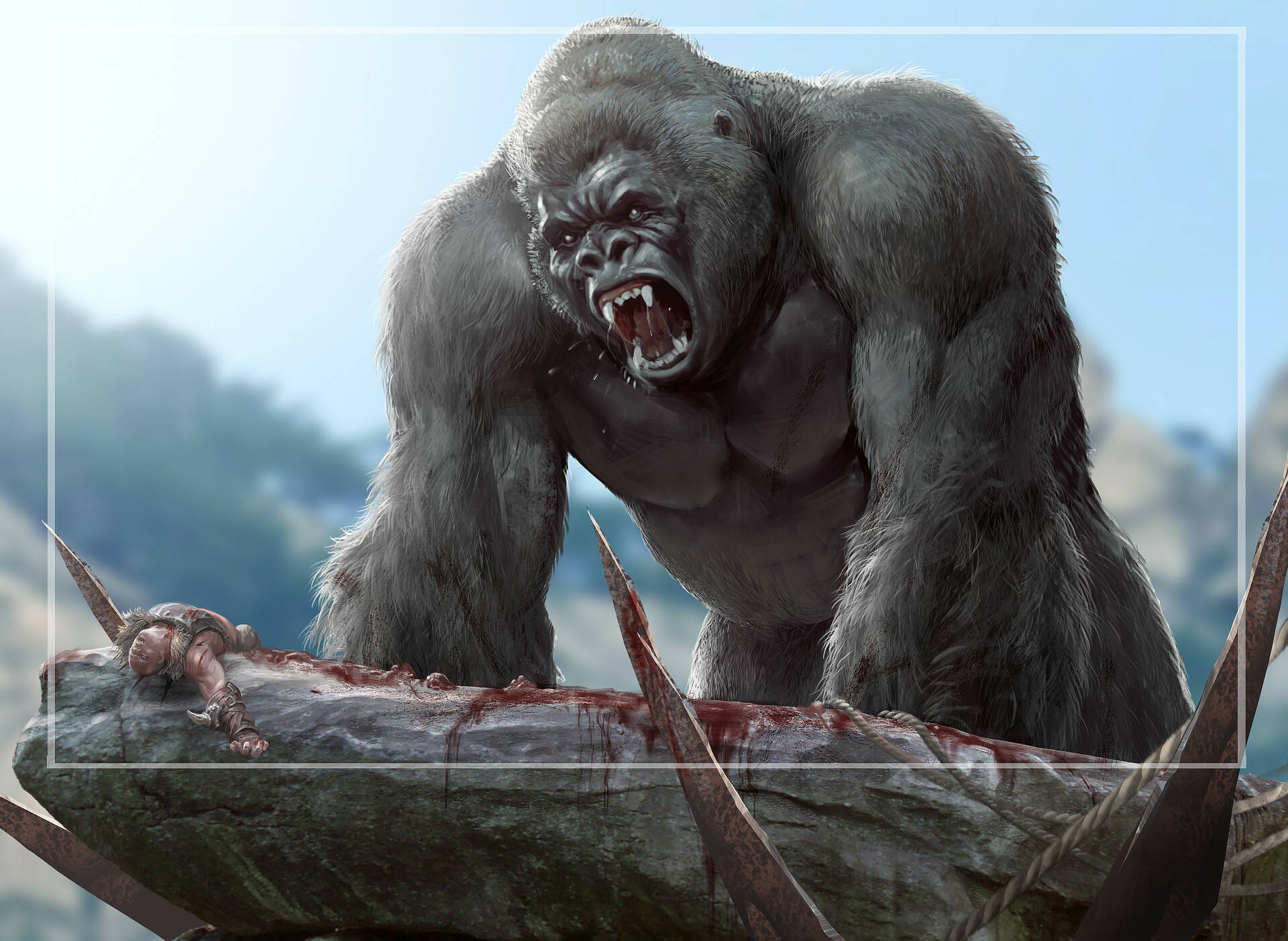 Gorilla, human, warrior, Full HD Desktop Wallpaper