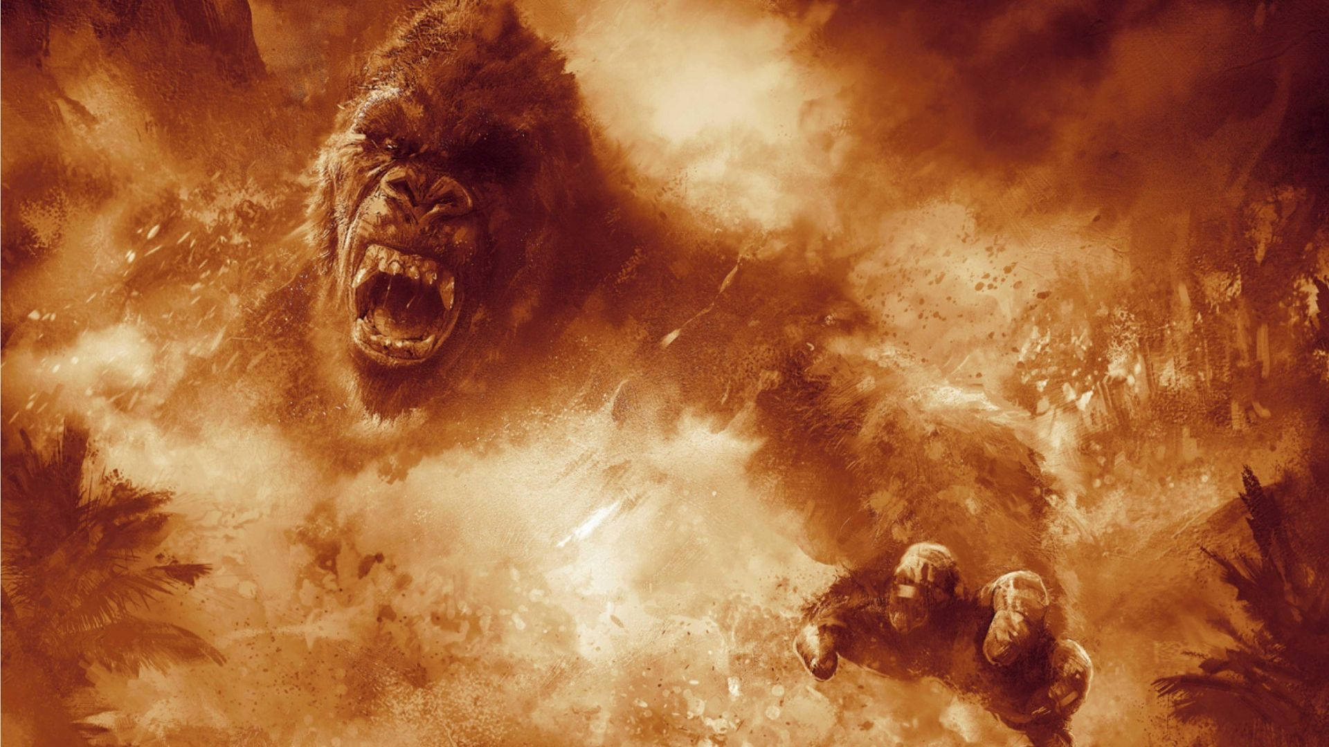 Gorilla, flames, smoke, Full HD Desktop Wallpaper