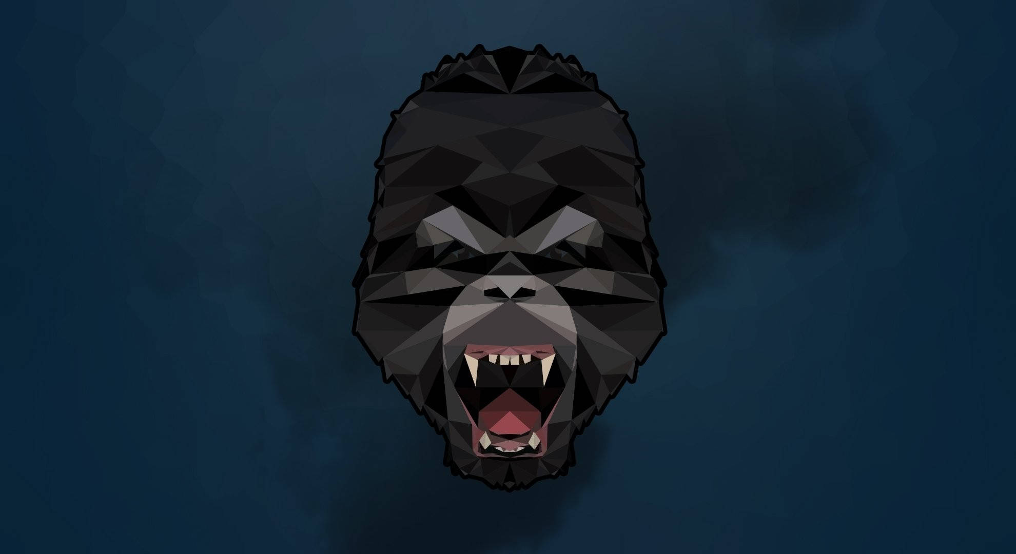 Gorilla, Blue Polygon Art, low-poly gorilla head, Full HD Desktop Wallpaper