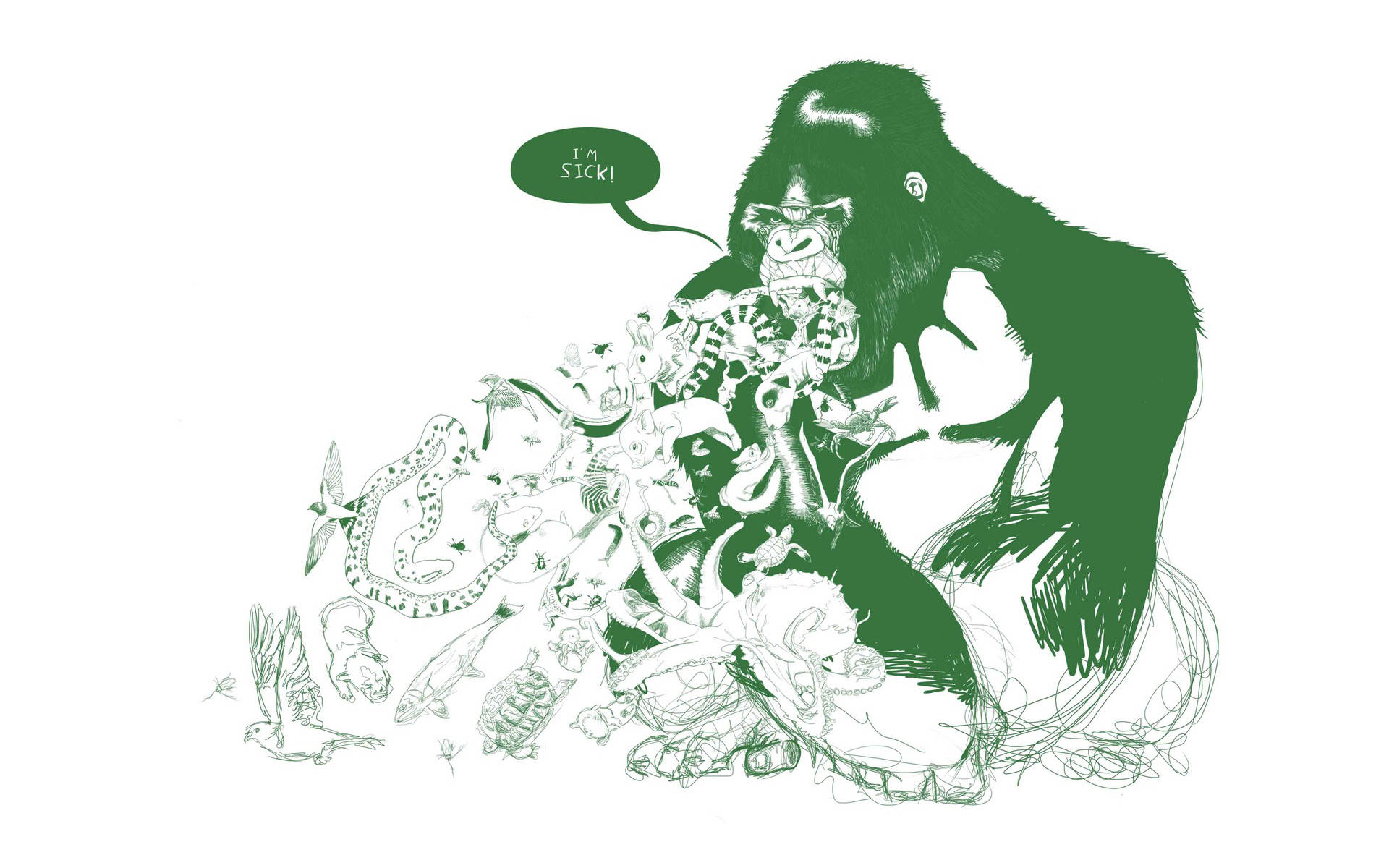 Gorilla, Green, Illustrated, Full HD Desktop Wallpaper