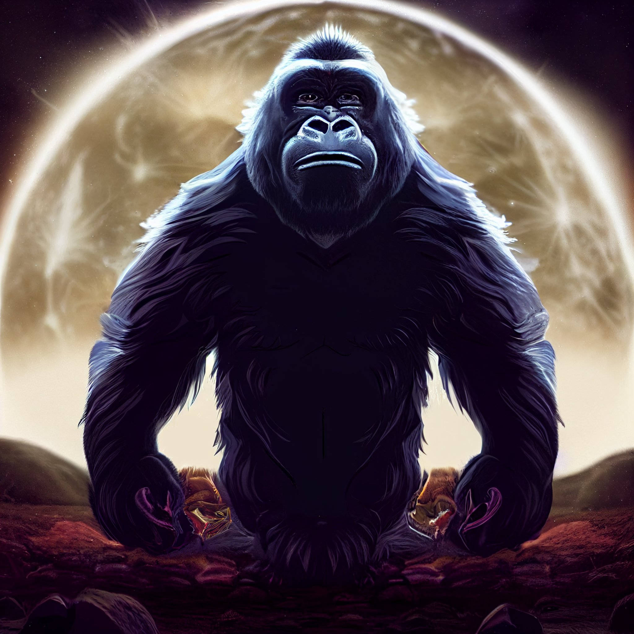 Gorilla, Moon, rocky planet surface, Full HD Desktop Wallpaper