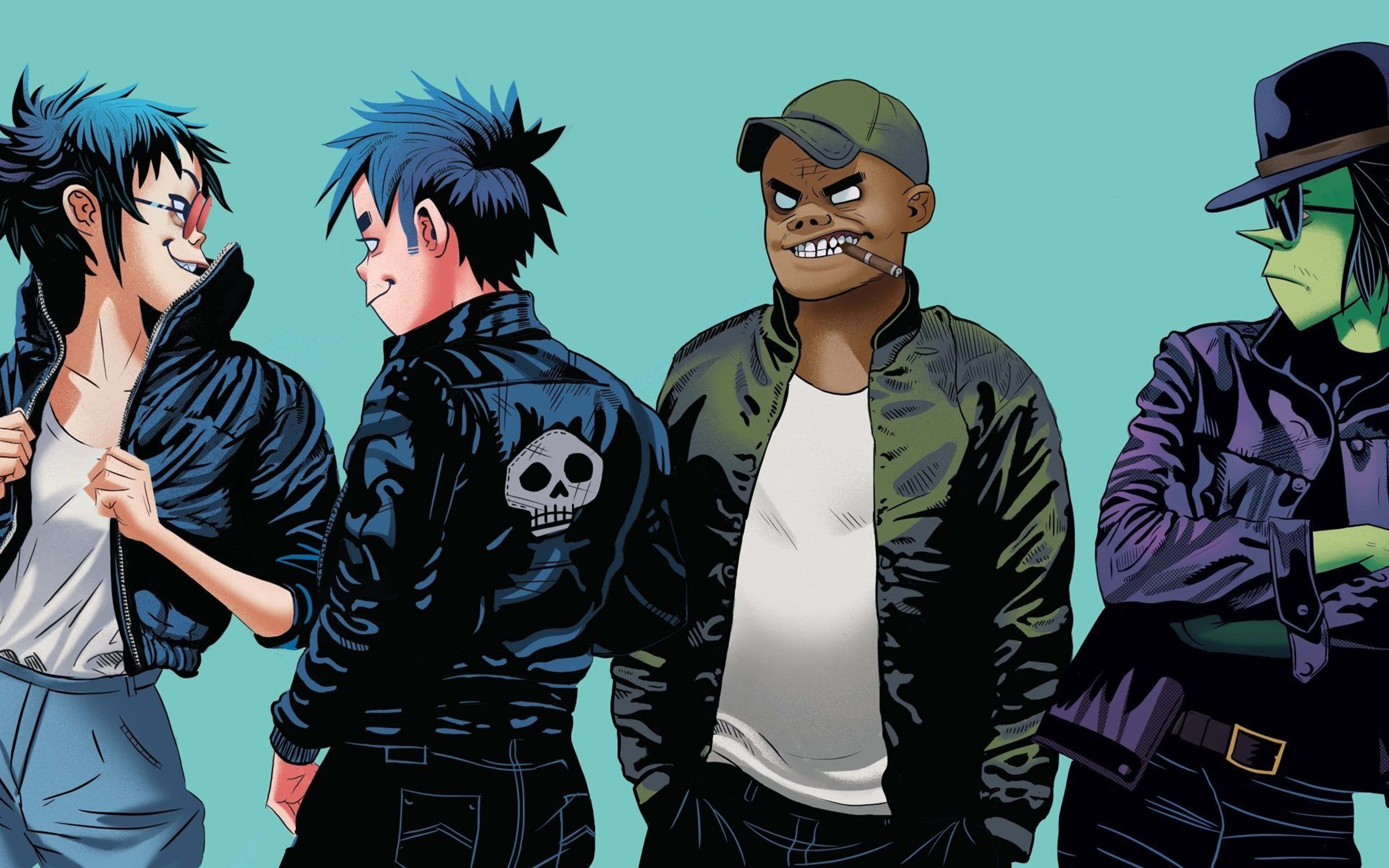 Gorillaz 4K, anime characters, punk-inspired outfits, 4K Desktop Wallpaper