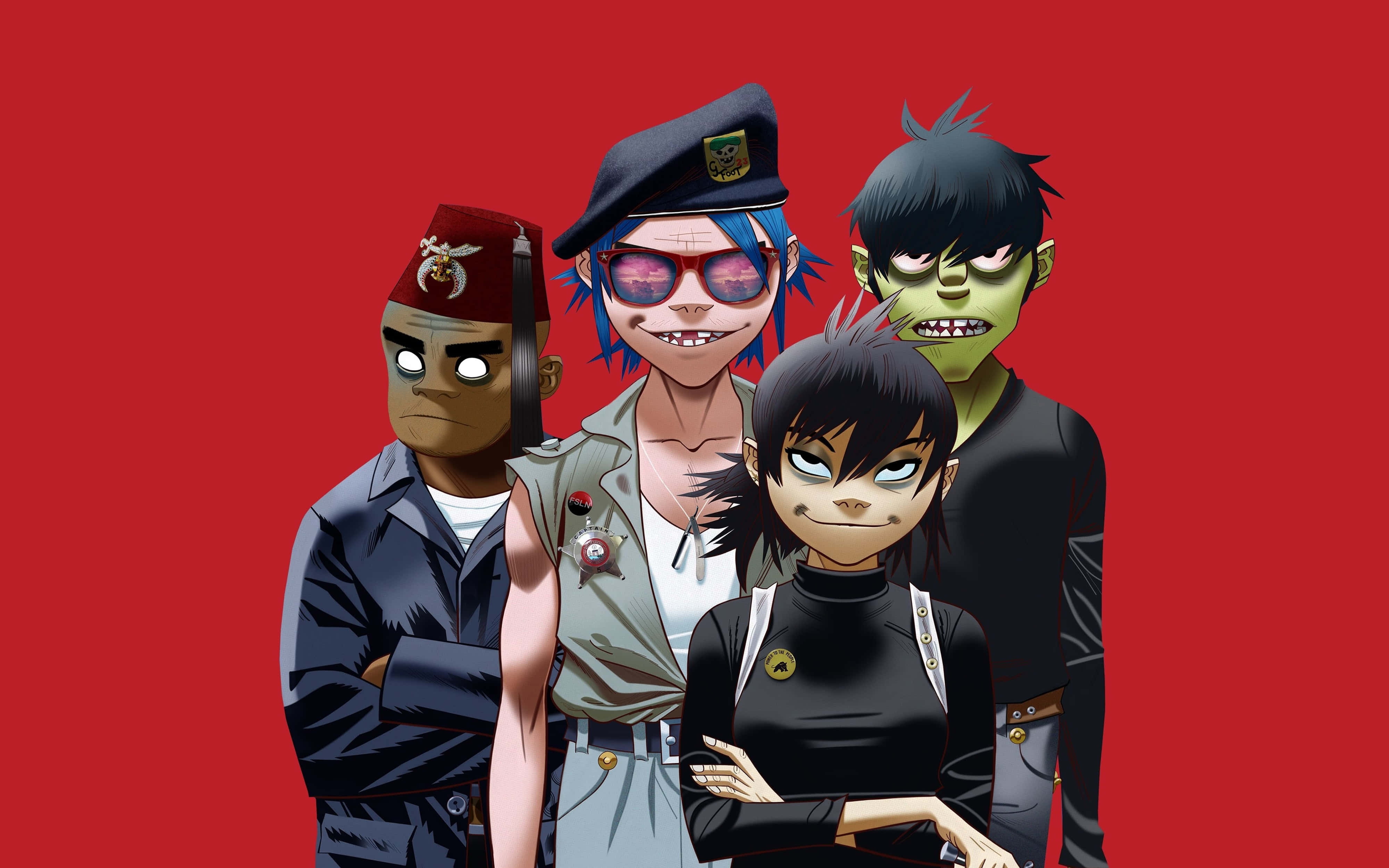 Gorillaz, 4K, red background, 4K Desktop Wallpaper