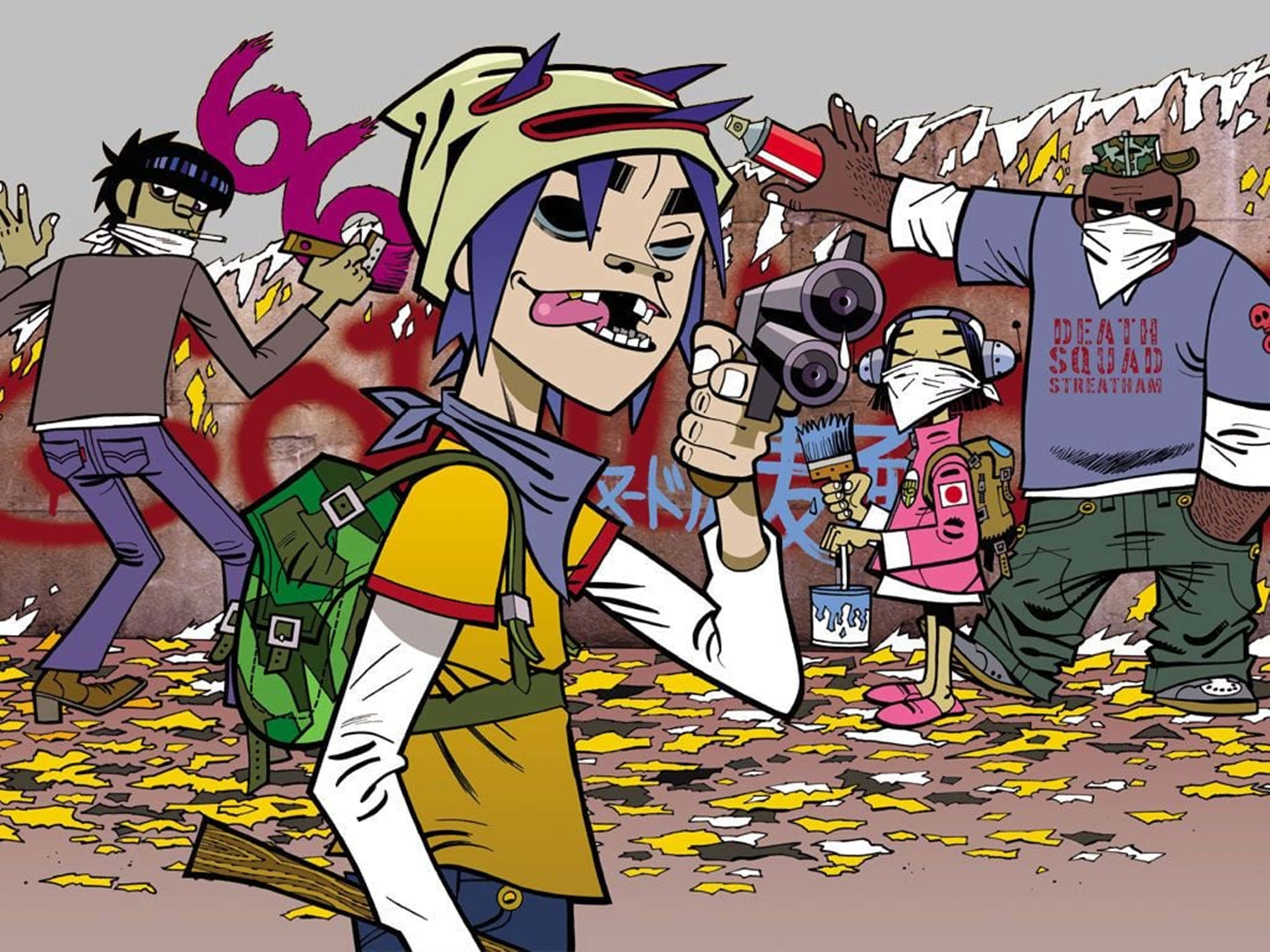Gorillaz 4K, graffiti crew, spray cans, 4K Desktop Wallpaper