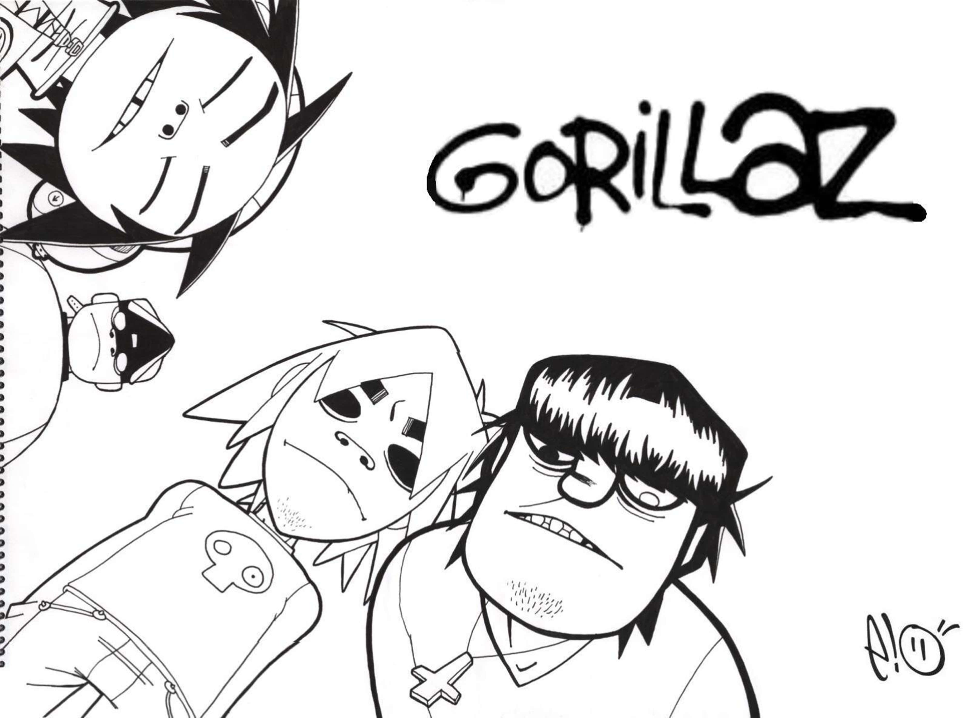 Gorillaz, 4K, black and white line art, 4K Desktop Wallpaper