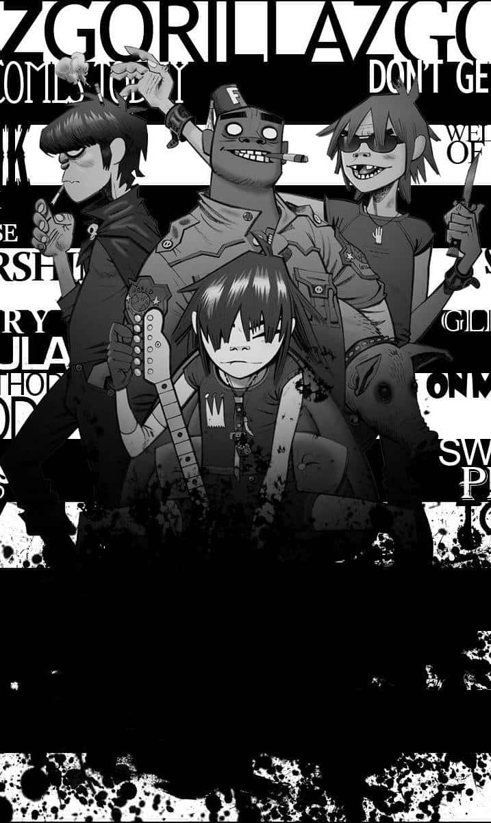 Gorillaz, iPhone, black and white, SD Phone Wallpaper