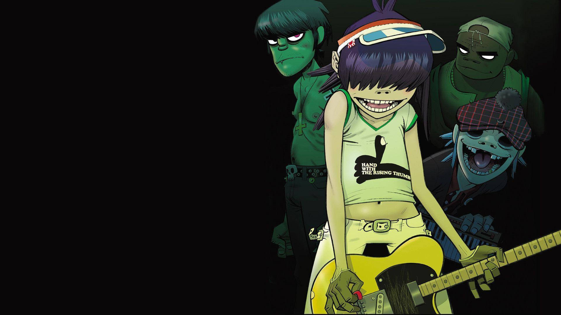 Gorillaz, green skin, punk attire, Full HD Desktop Wallpaper