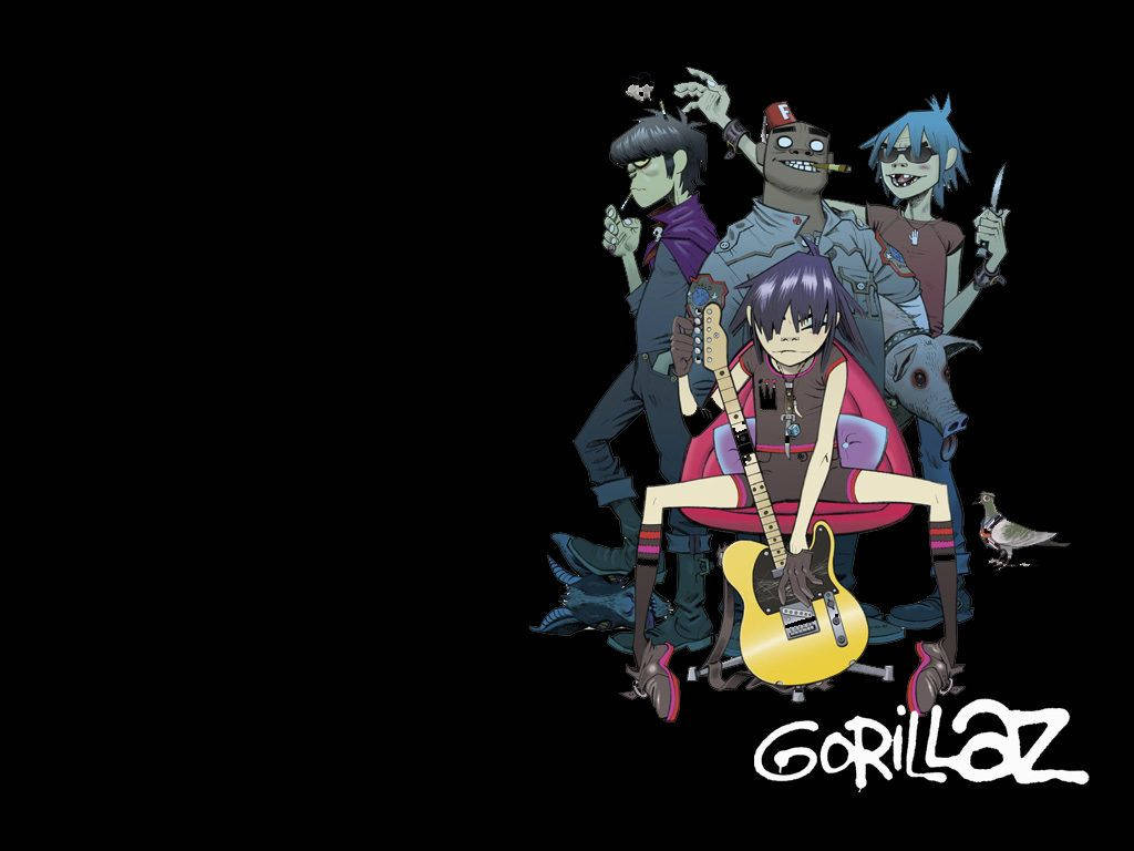 Gorillaz, black background, pigeon, SD Desktop Wallpaper