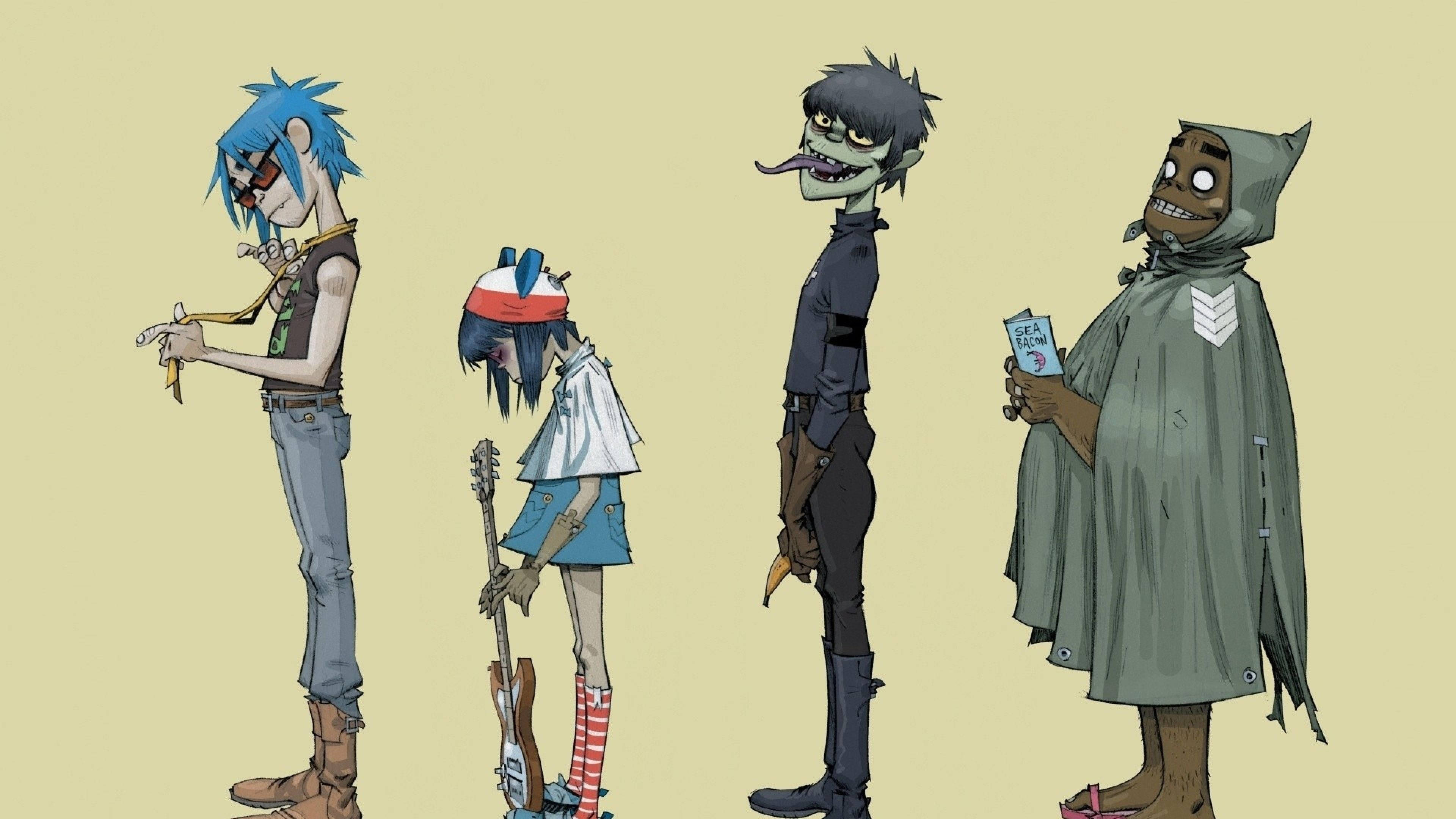 Gorillaz, monochrome, beige background, 4K Desktop Wallpaper