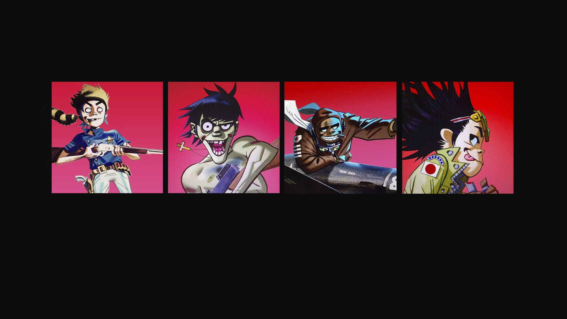 Gorillaz, anime-style punk characters, exaggerated expressions, Full HD Desktop Wallpaper