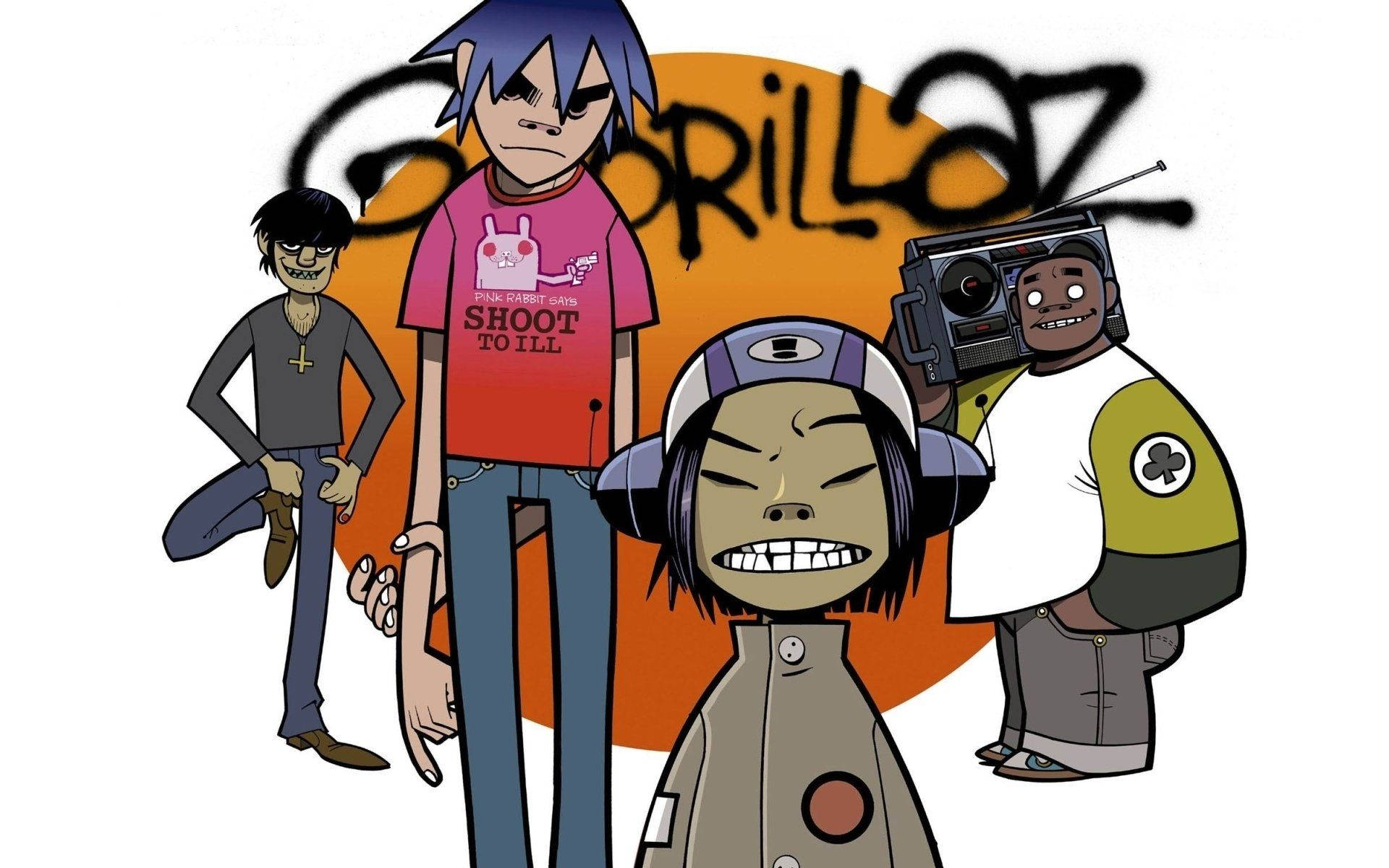 Gorillaz, white, orange, Full HD Desktop Wallpaper
