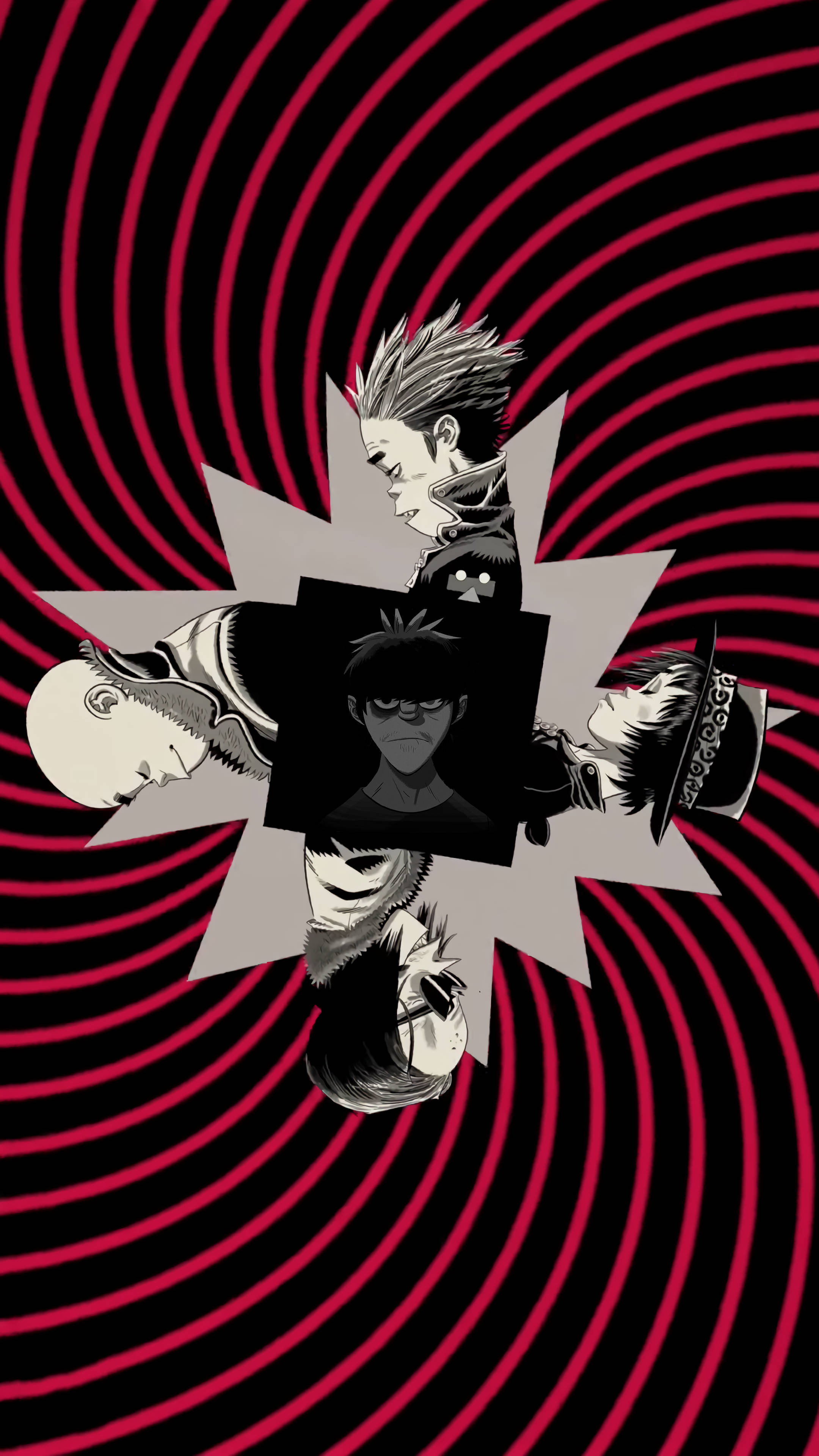 Gorillaz, red, black, 4K Phone Wallpaper