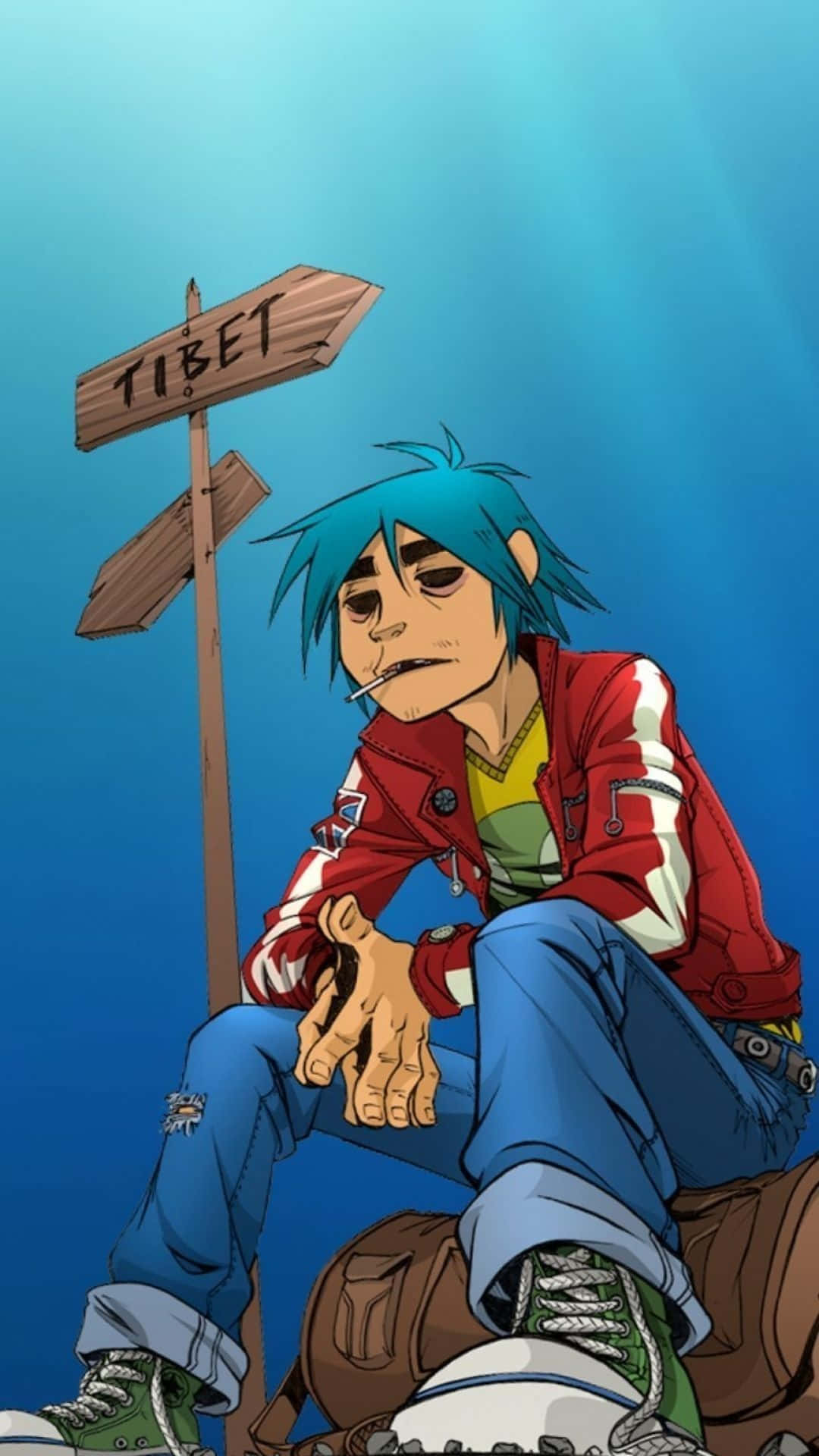 Gorillaz, 2D, blue-haired anime character, Full HD Phone Wallpaper