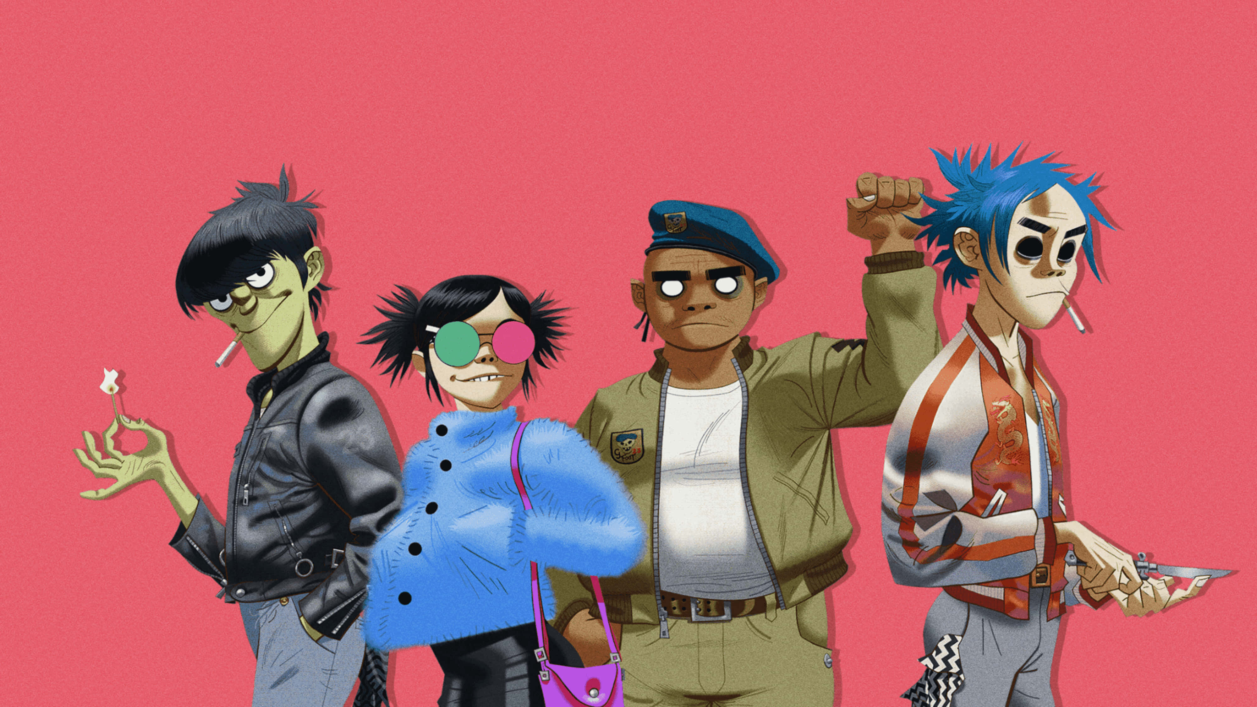 Gorillaz, 4K, red aesthetic, 4K Desktop Wallpaper