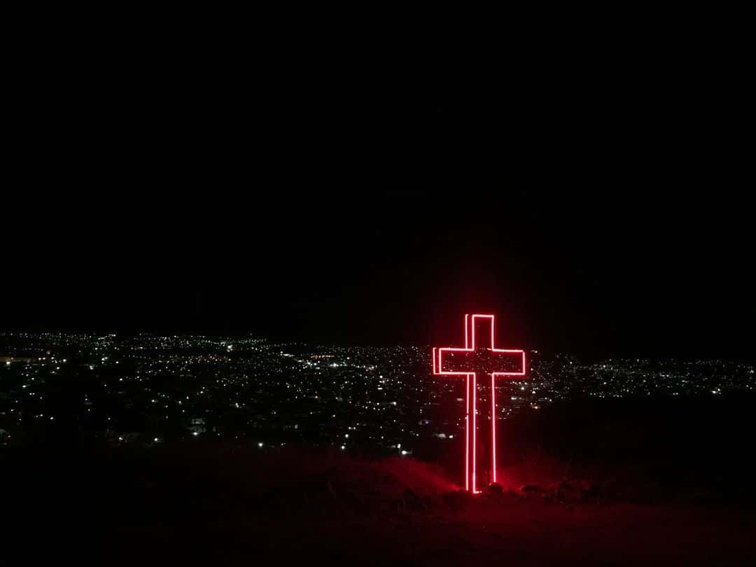 gospel, neon cross, dark hill, SD Desktop Wallpaper