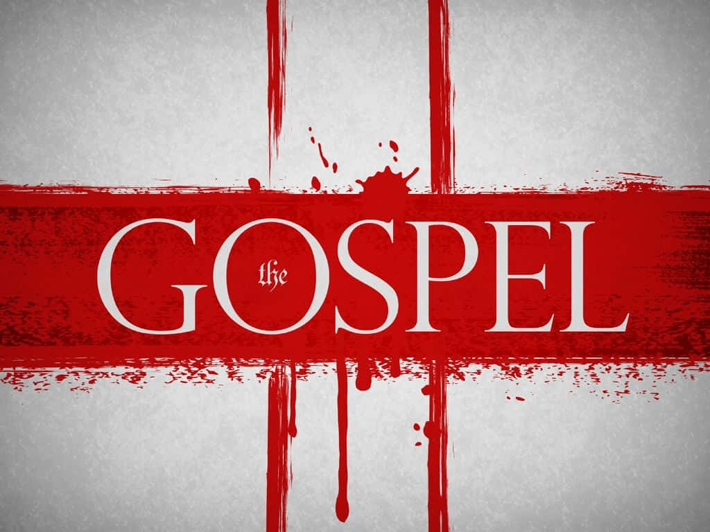 Gospel, white serif font, textured gray background, SD Desktop Wallpaper
