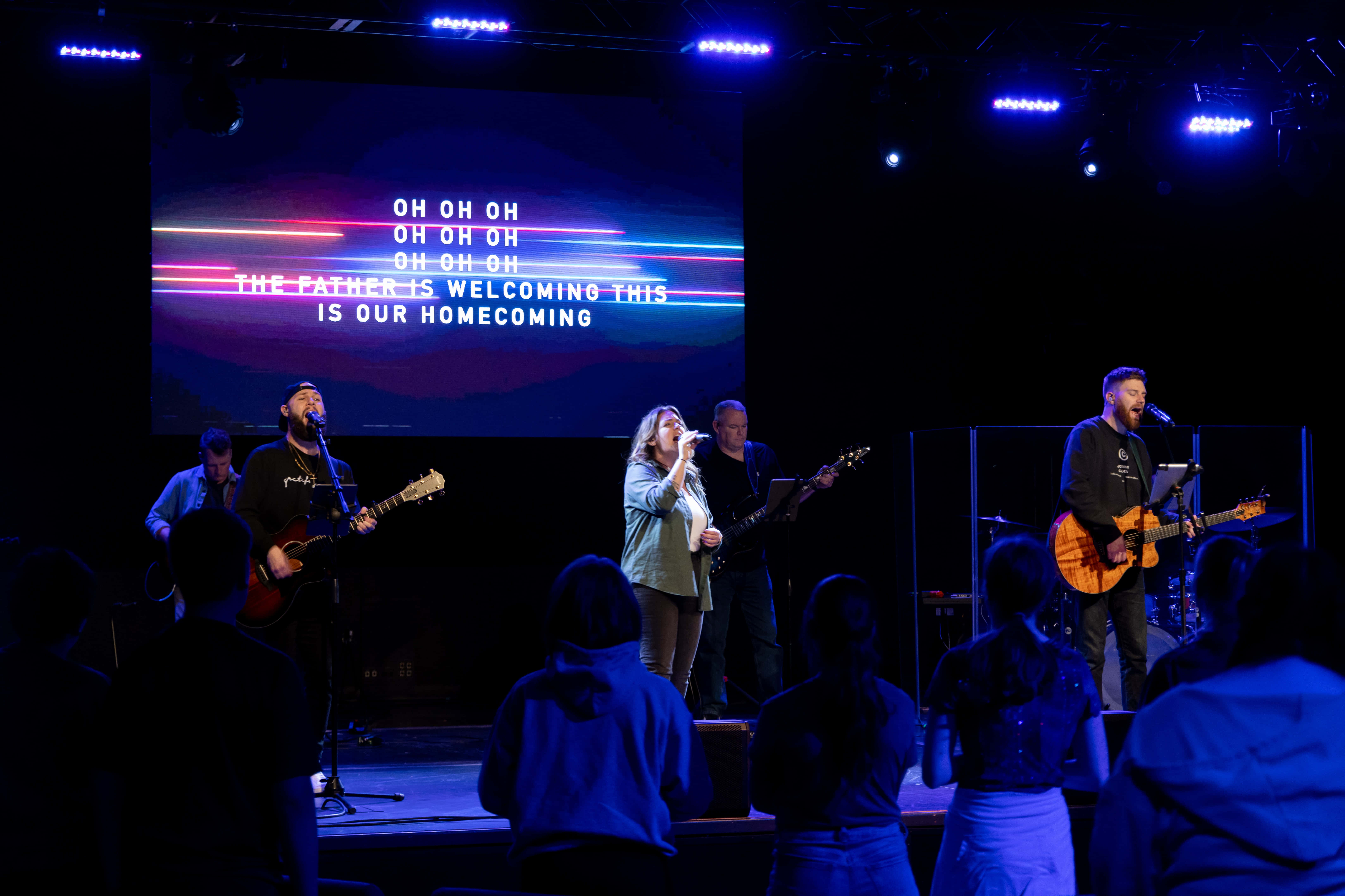 Gospel Music, live worship band, blue stage lights, 5K Desktop Wallpaper