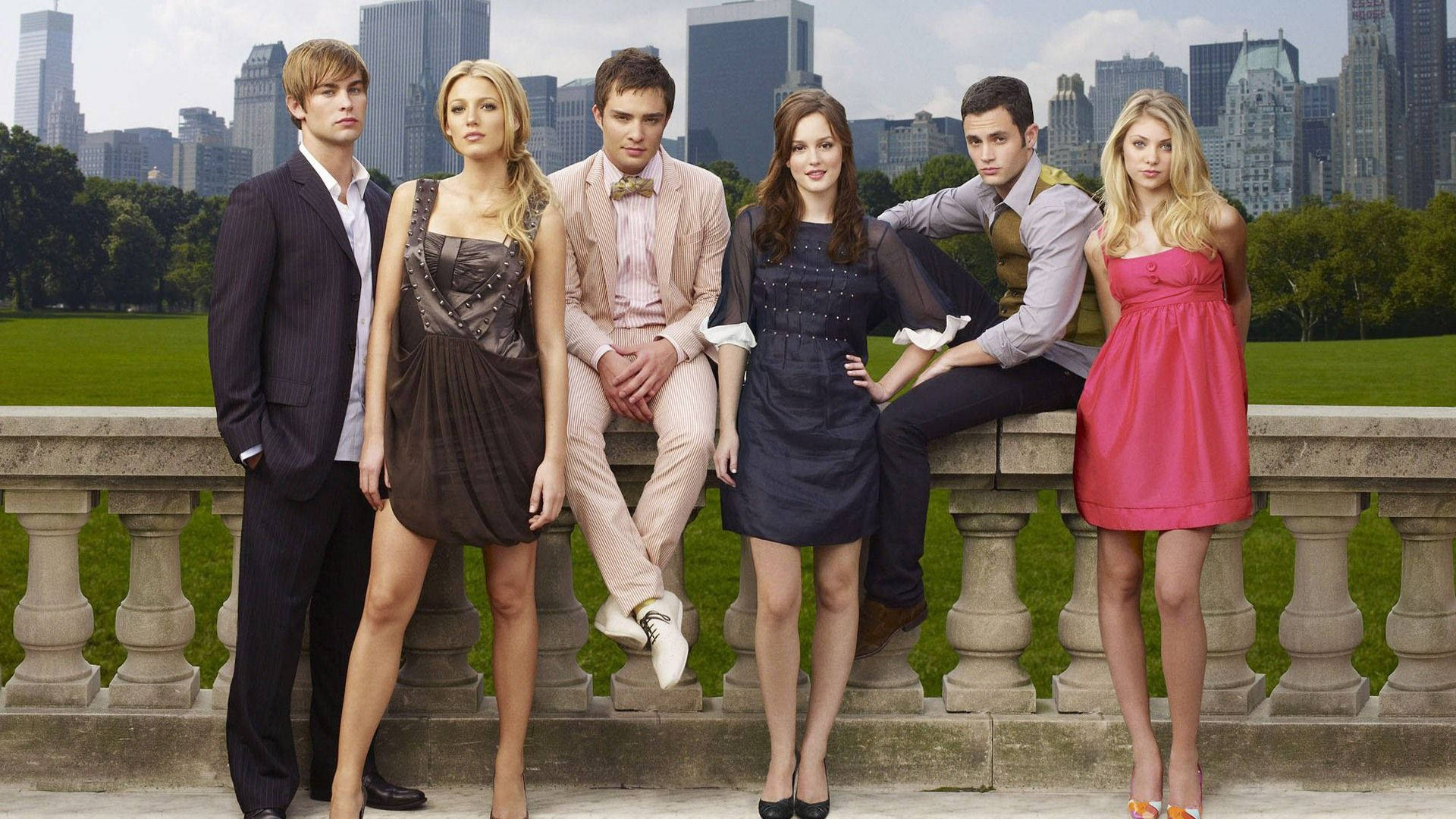 Gossip Girl, main cast, stone balustrade, Full HD Desktop Wallpaper