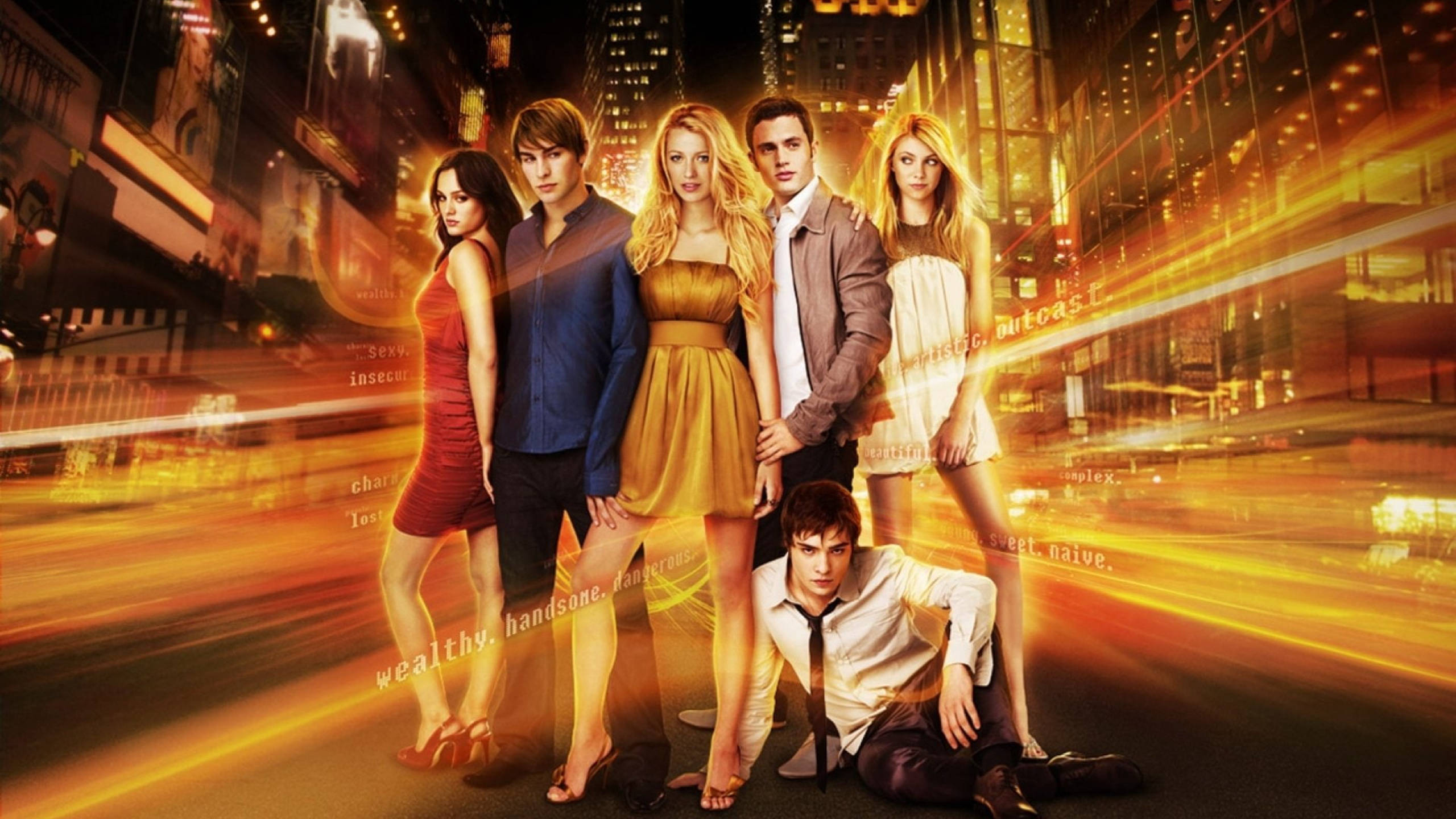Gossip Girl, digital cover, neon-lit cityscape, 2K Desktop Wallpaper