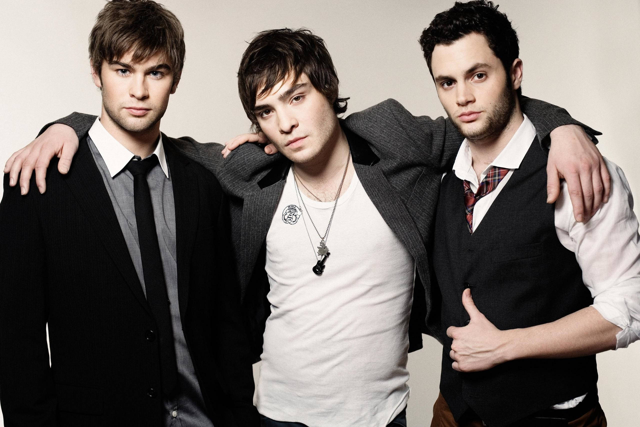 Gossip Girl, male cast, stylish casual wear, 2K Desktop Wallpaper