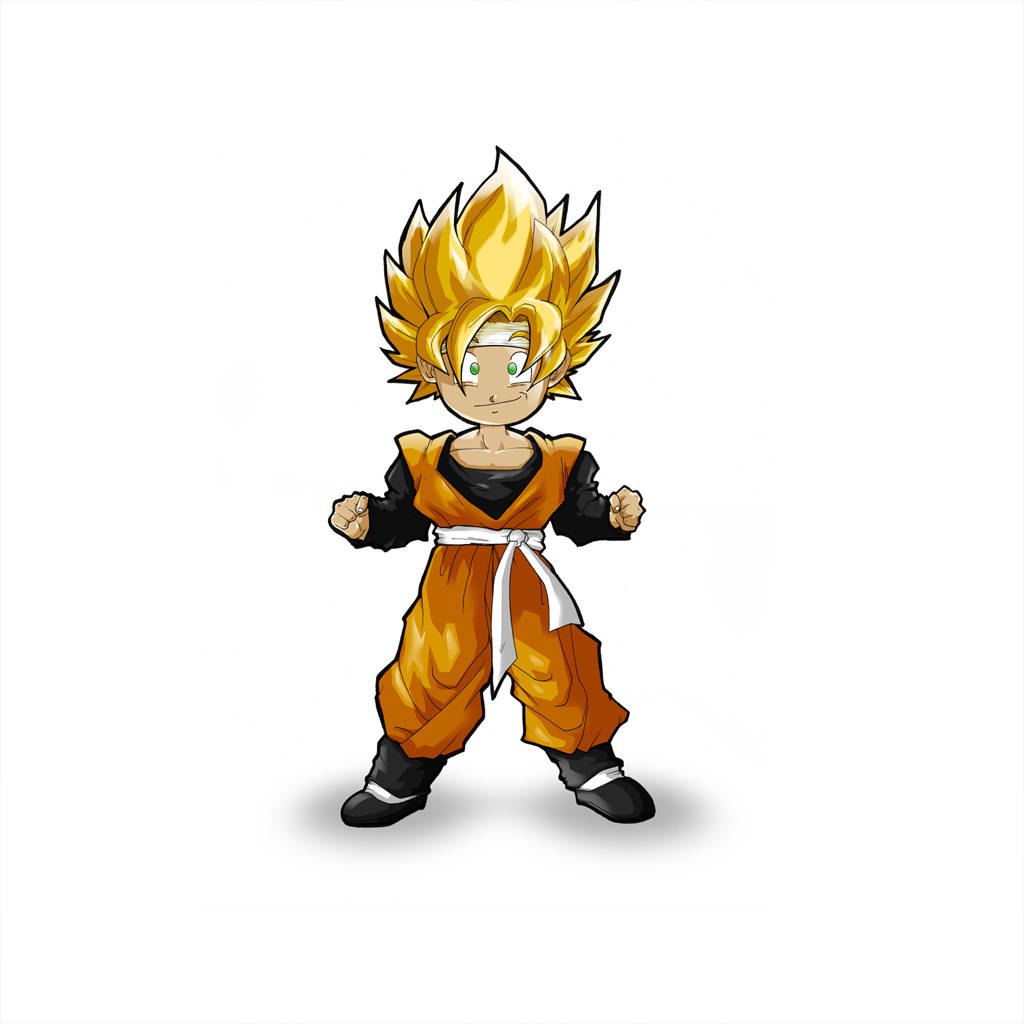 Goten, chibi-style anime character, spiky golden hair, SD Desktop Wallpaper