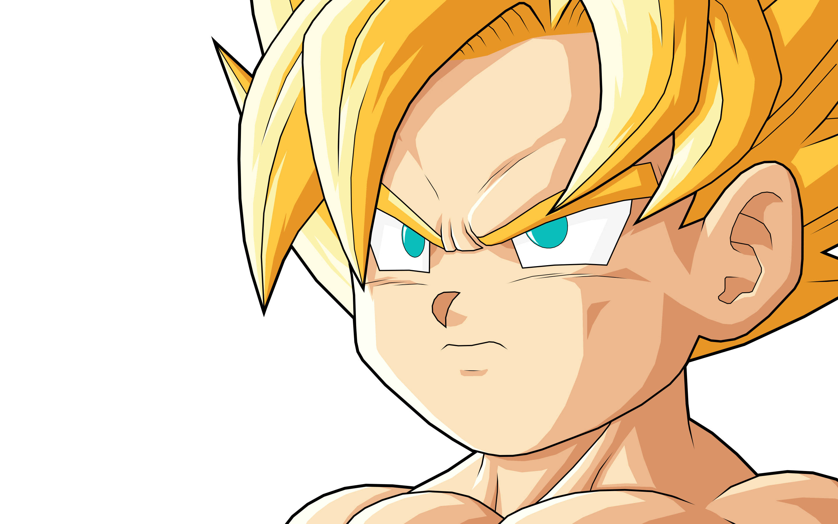 Goten, spiky golden hair, intense blue eyes, 2K Desktop Wallpaper