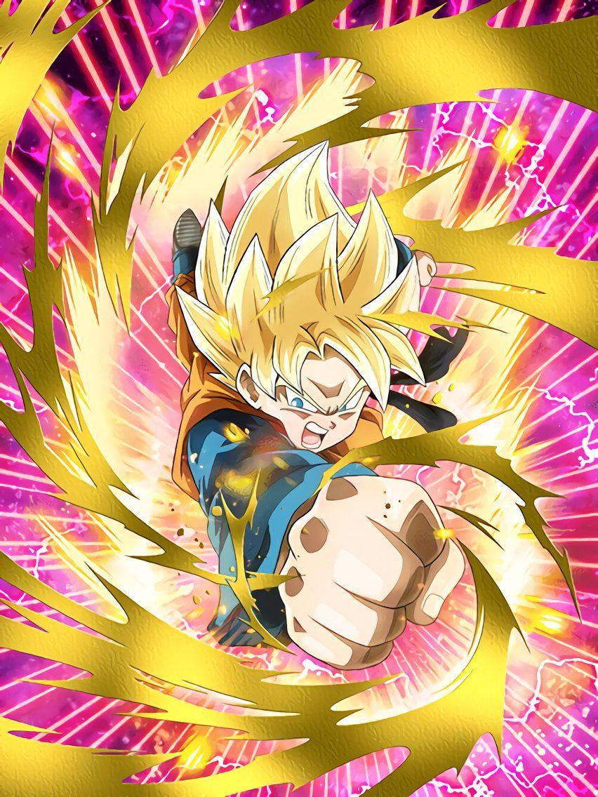 Goten, spiky blonde hair, golden energy, SD Phone Wallpaper