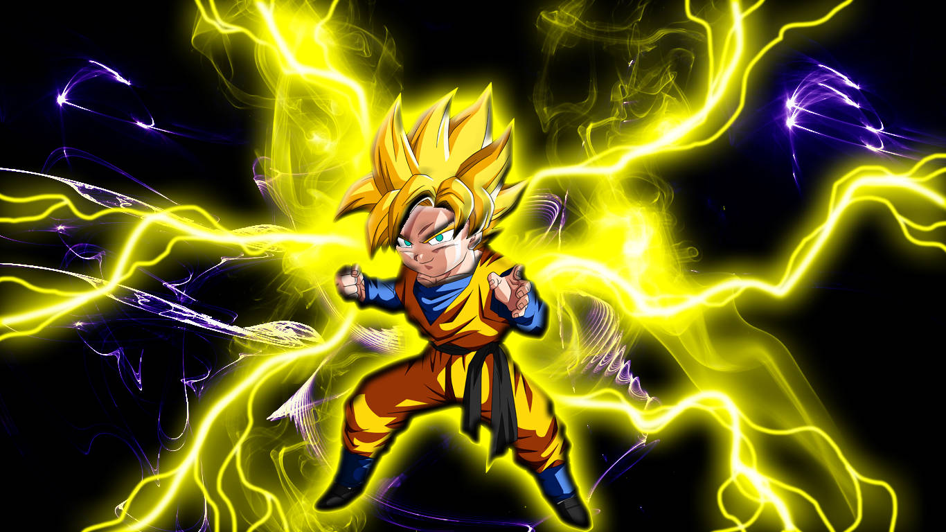 Goten, spiky golden hair, intense yellow lightning, HD Desktop Wallpaper