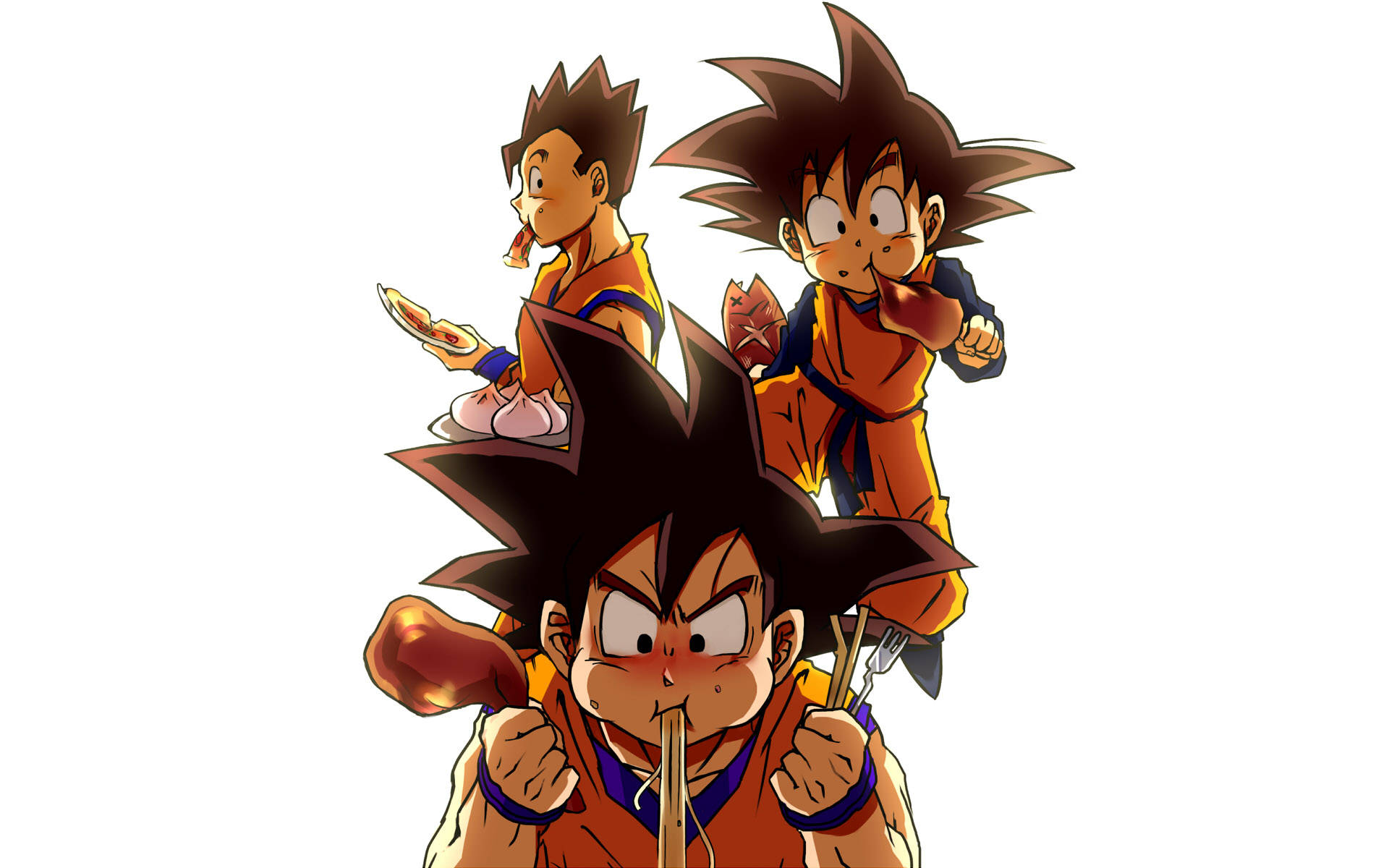 Goten, orange gi, pizza, Full HD Desktop Wallpaper