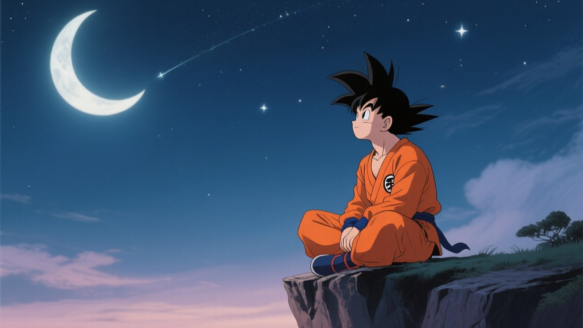 Goten, orange gi, crescent moon, Full HD Desktop Wallpaper