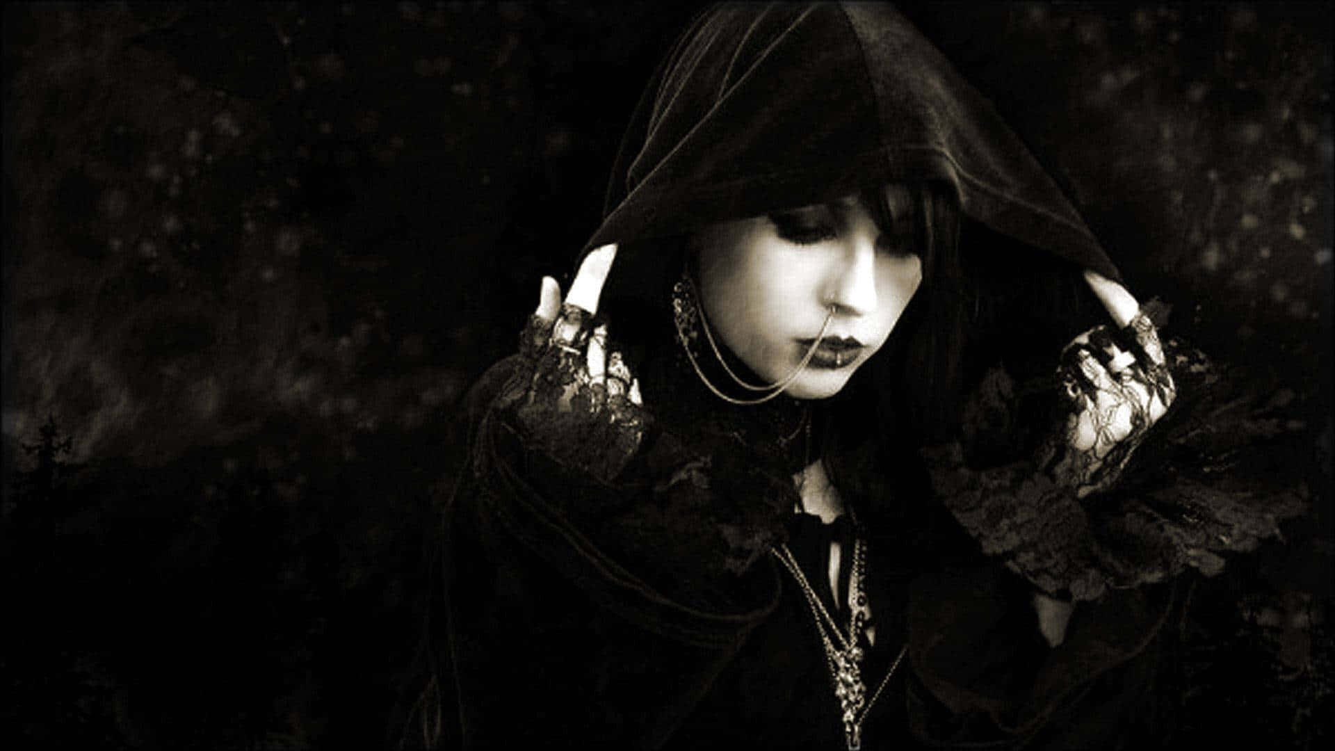 gothic aesthetic, hooded gothic figure, pale makeup, Full HD Desktop Wallpaper