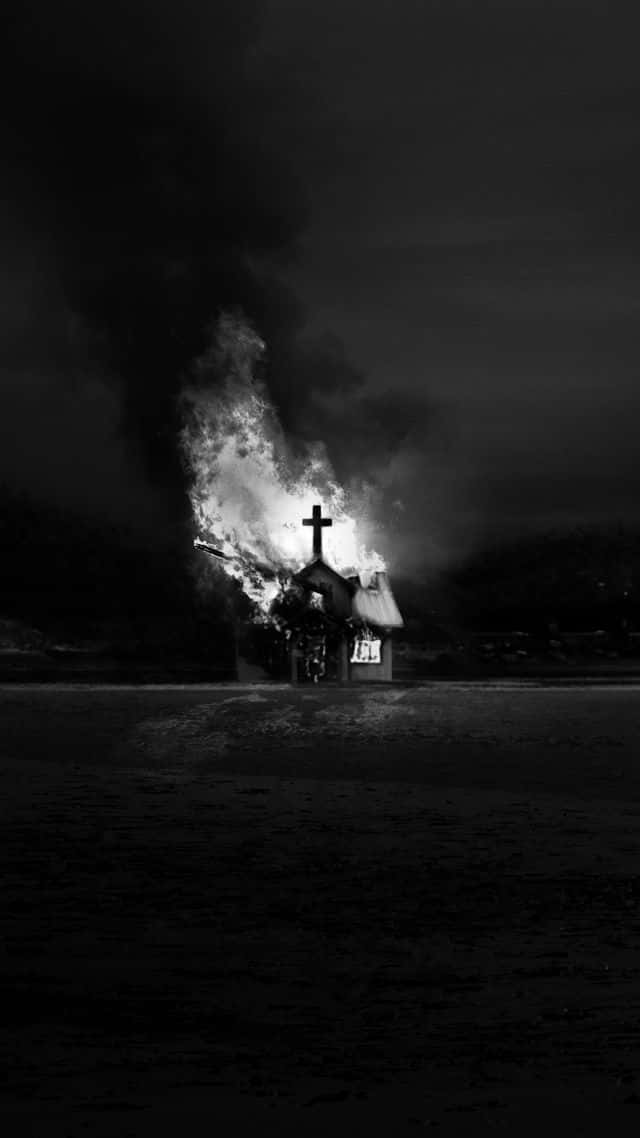 church, burning, night, SD Phone Wallpaper