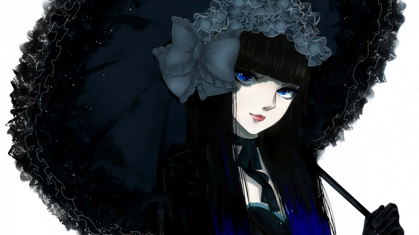 Gothic Beauty, blue eyes, black lace parasol, HD Desktop Wallpaper