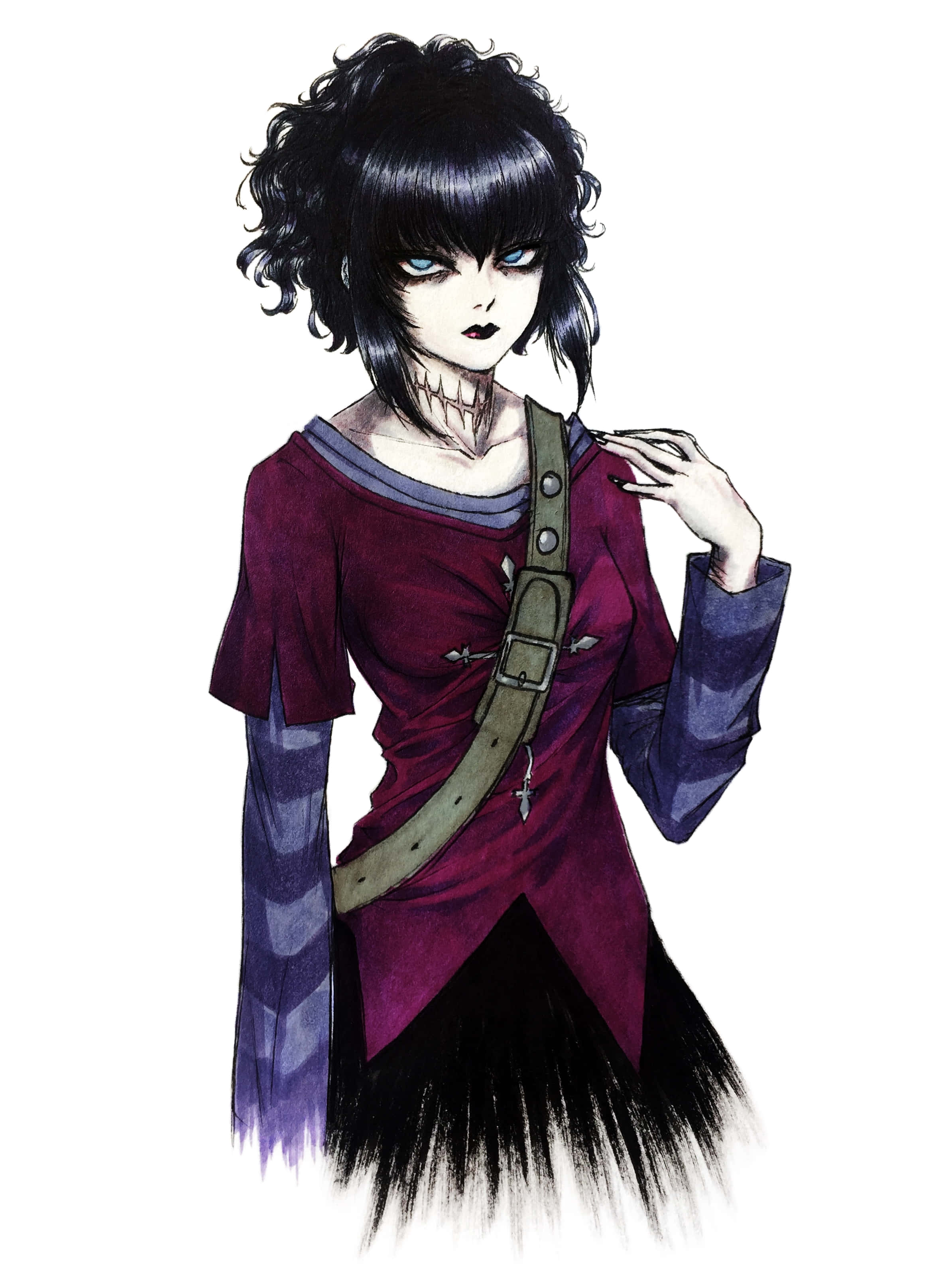 gothic anime girl, black hair, blue eyes, 2K Phone Wallpaper